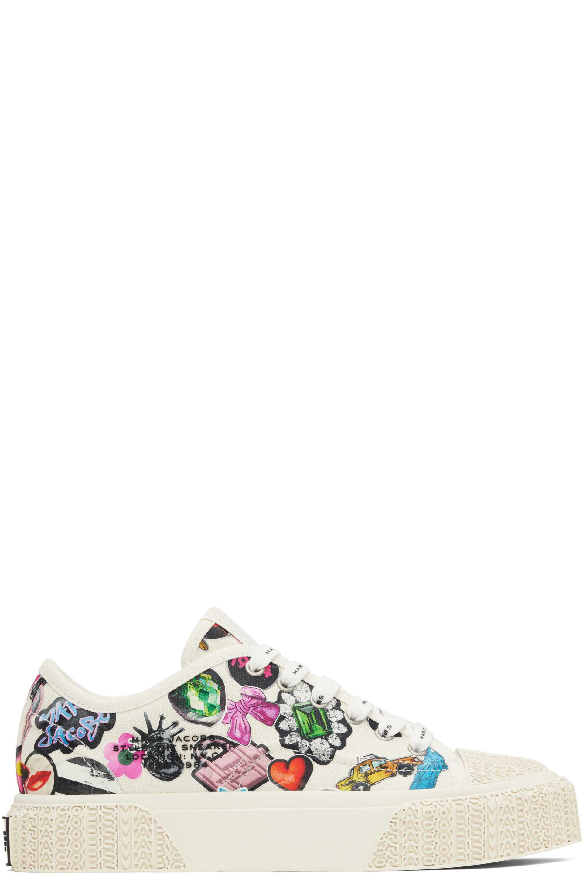 Marc Jacobs - Baskets 'The Sneaker' blanches en canevas à images d'autocollant - THE™