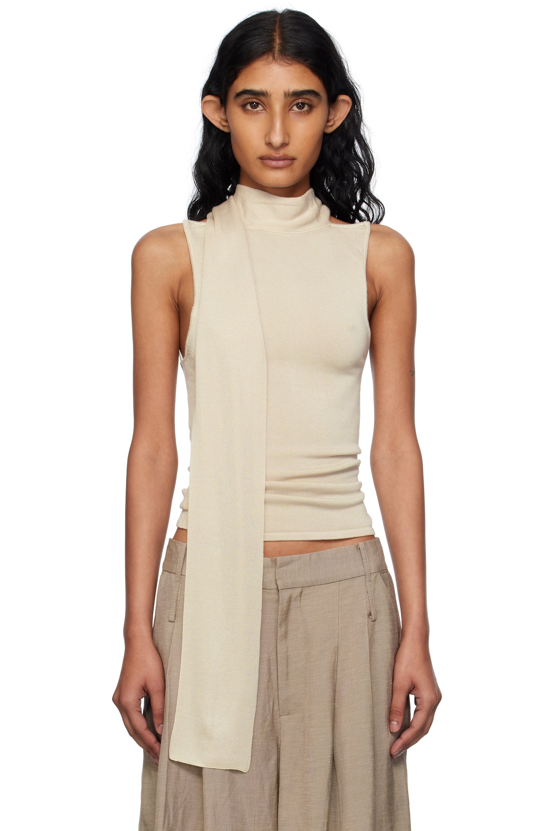 St. Agni - Haut beige en tricot à écharpe intégrée
