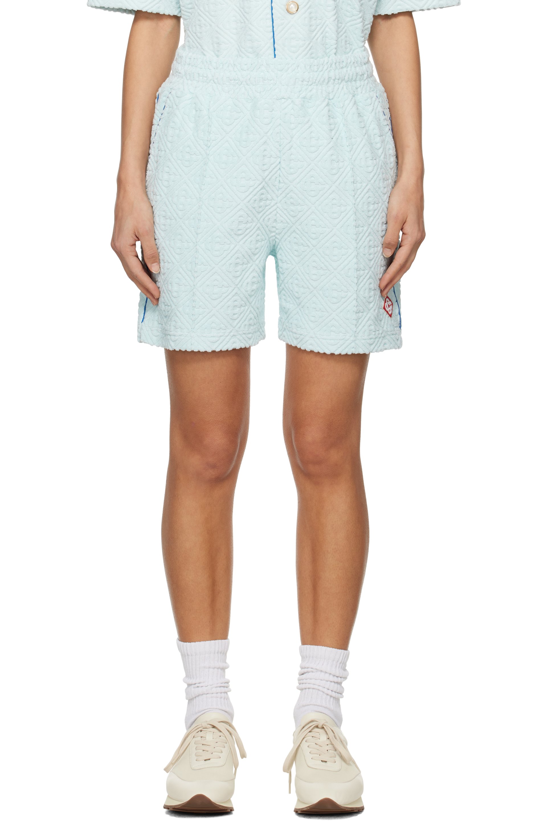 Casablanca - Short bleu en tissu éponge à monogrammes