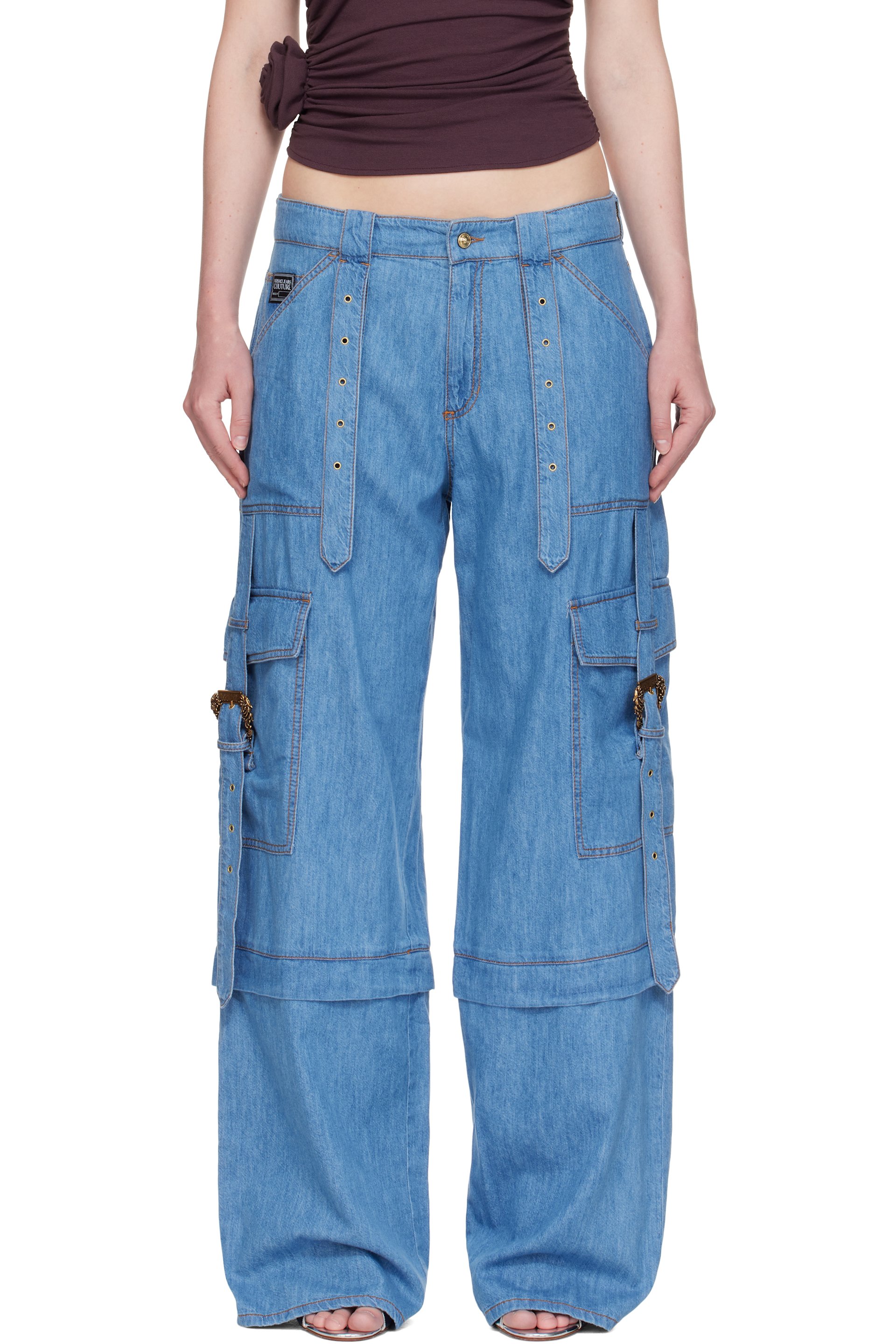 Versace Jeans Couture - Blue Baroque Buckle Cargo Jeans