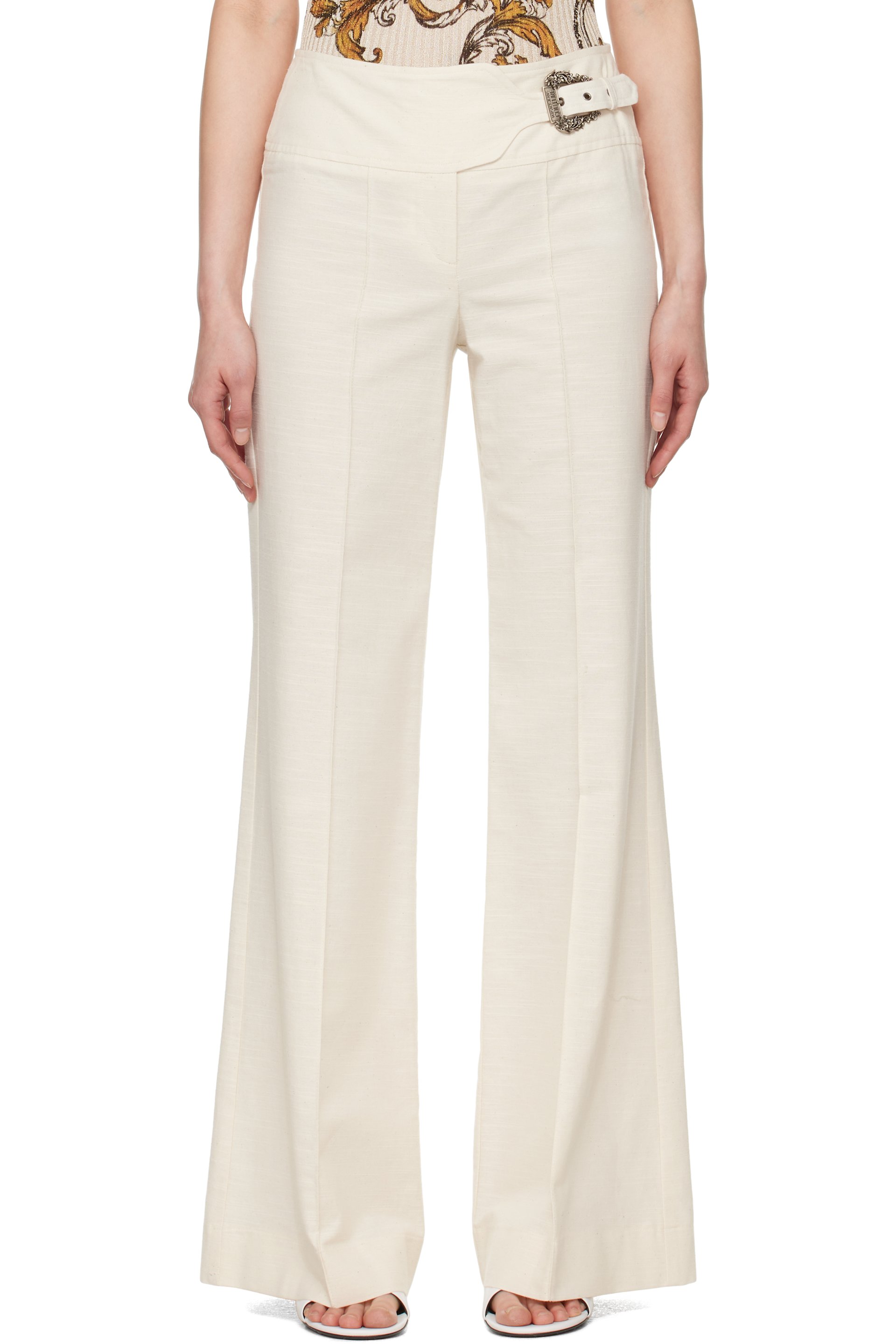 Versace Jeans Couture - Pantalon blanc cassé à boucle Baroque