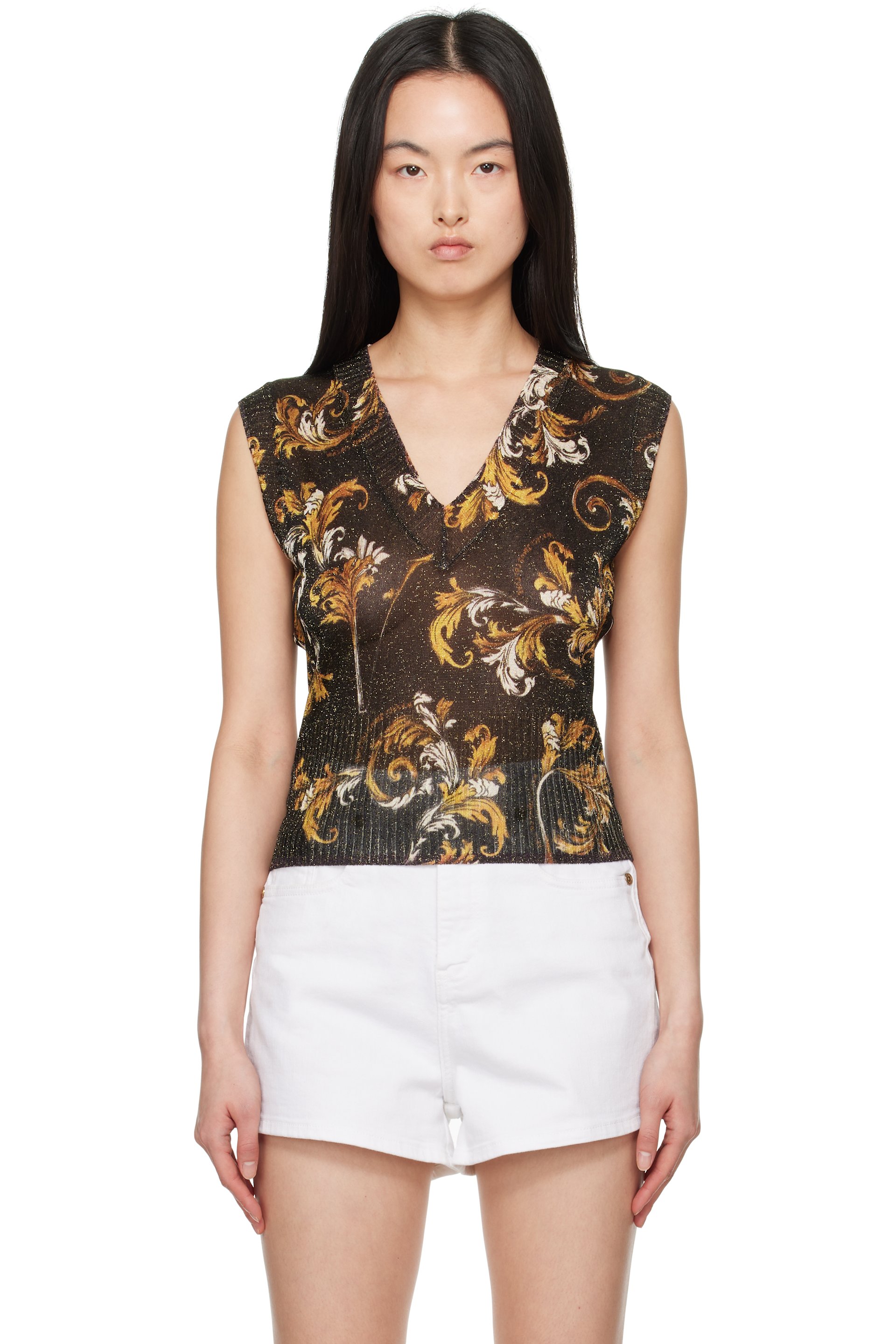 Versace Jeans Couture - Gilet noir en lurex à motif Outline Barocco