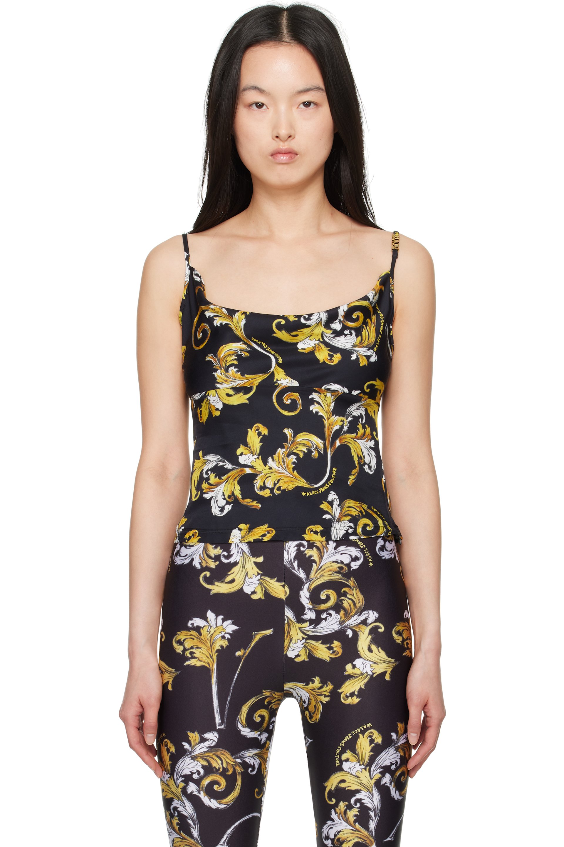 Versace Jeans Couture - Camisole noir et jaune à motif Outline Barocco