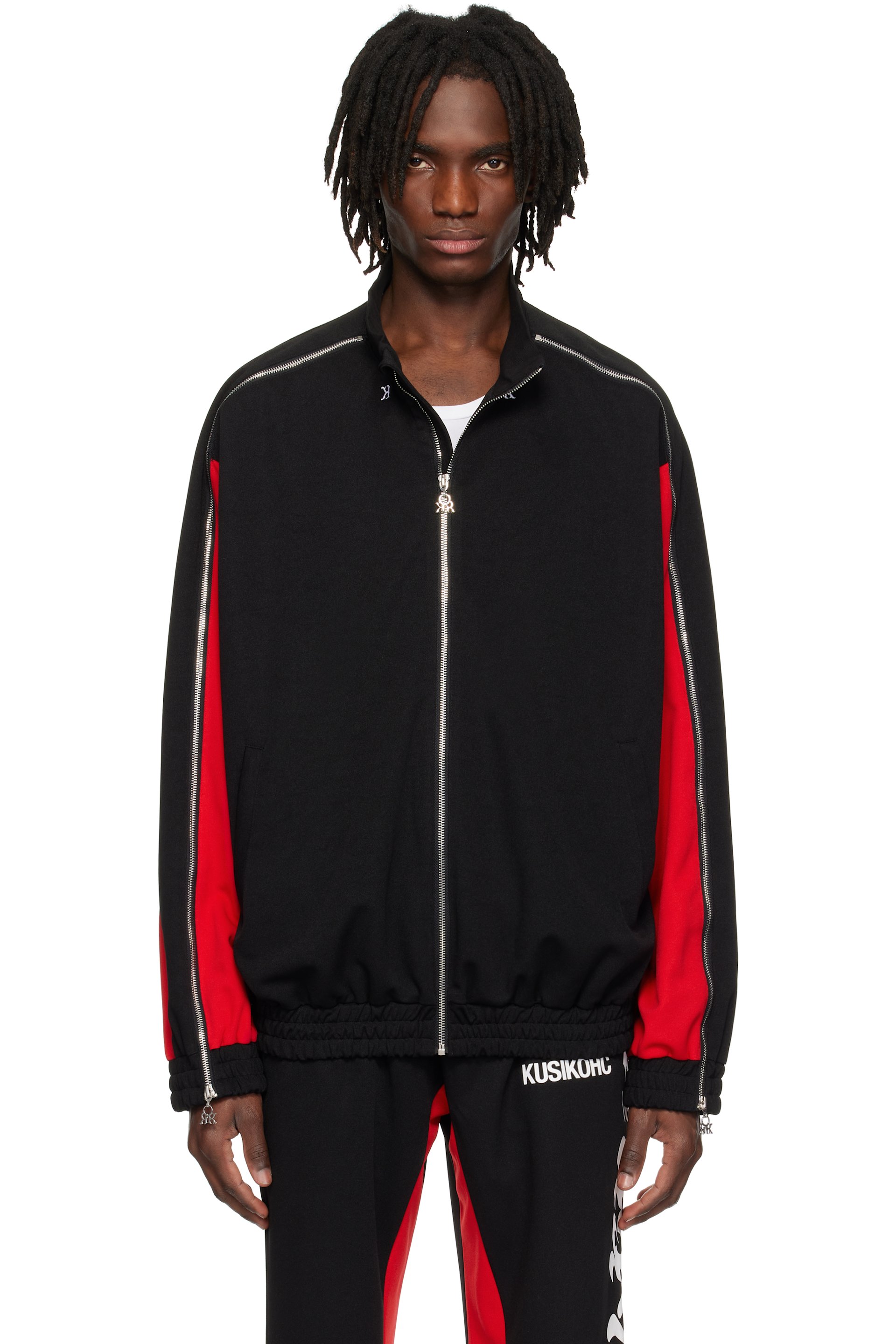 KUSIKOHC - Black & Red Full Zip Fleece Track Jacket