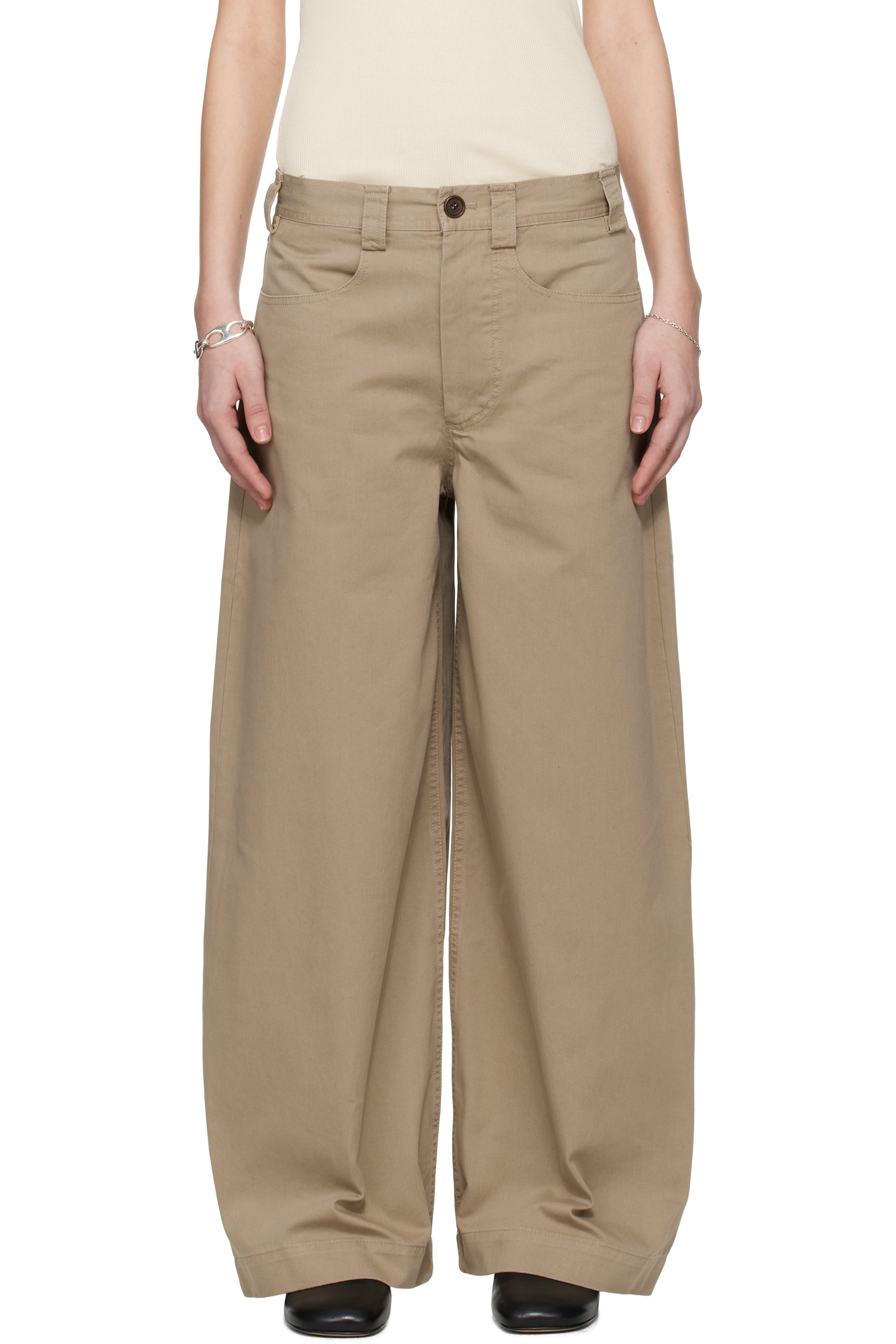 Meta Campania Collective - Pantalon ample Egon taupe en coton d'épaisseur moyenne lavé