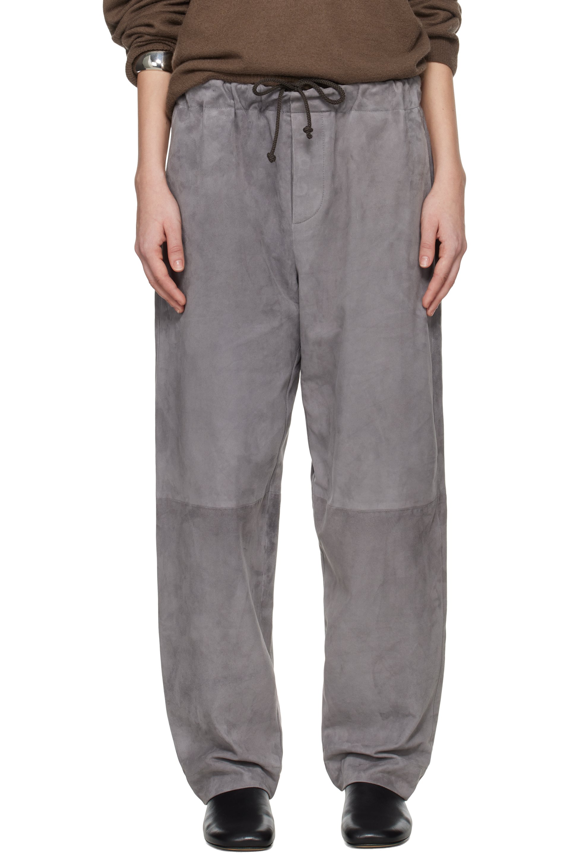 Meta Campania Collective - Pantalon sans doublure Ed gris en suède d'agneau à cordon coulissant