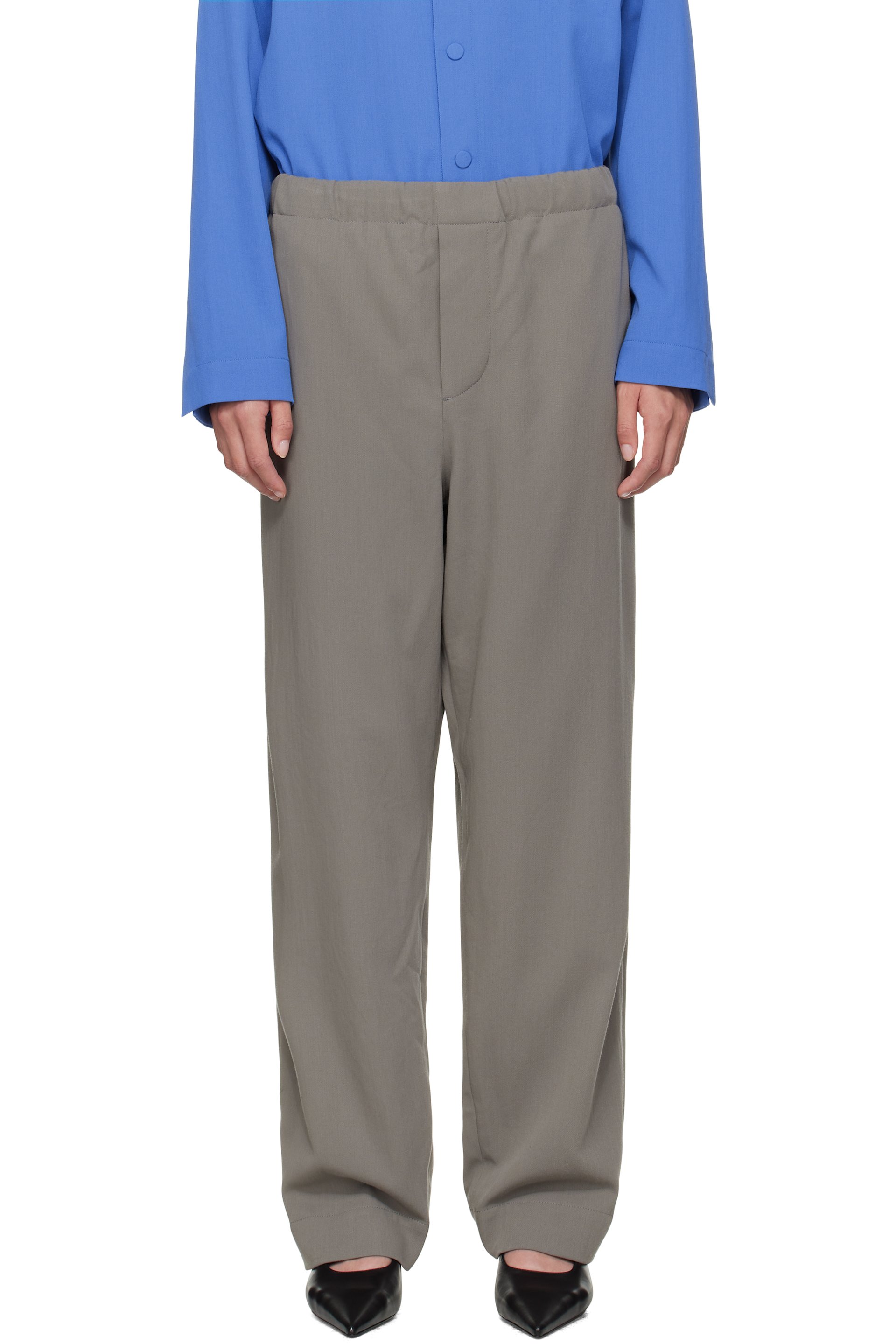 Meta Campania Collective - Pantalon Ed gris en sergé à cordon coulissant