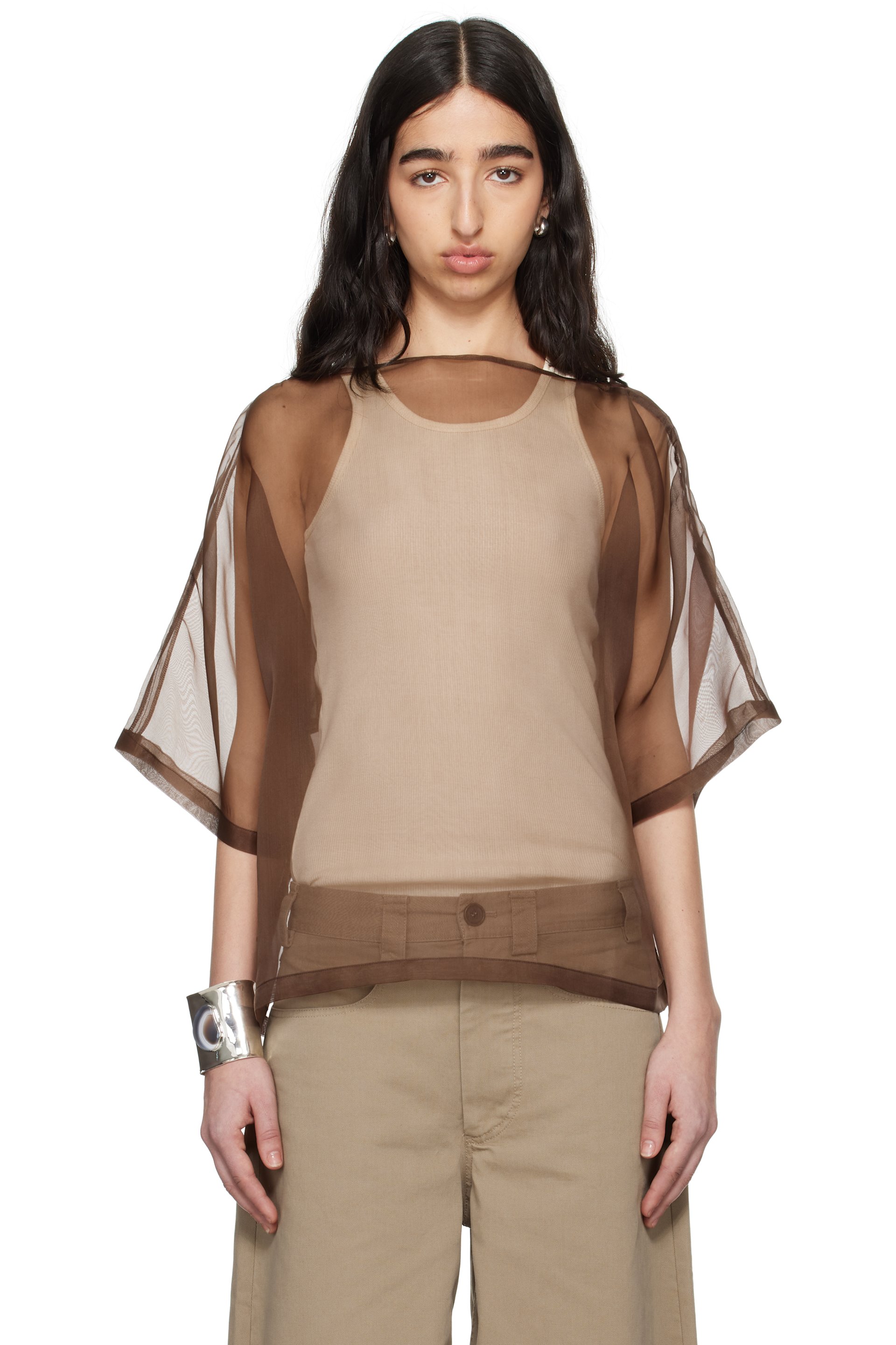 Meta Campania Collective - T-shirt transparent Nat brun en soie