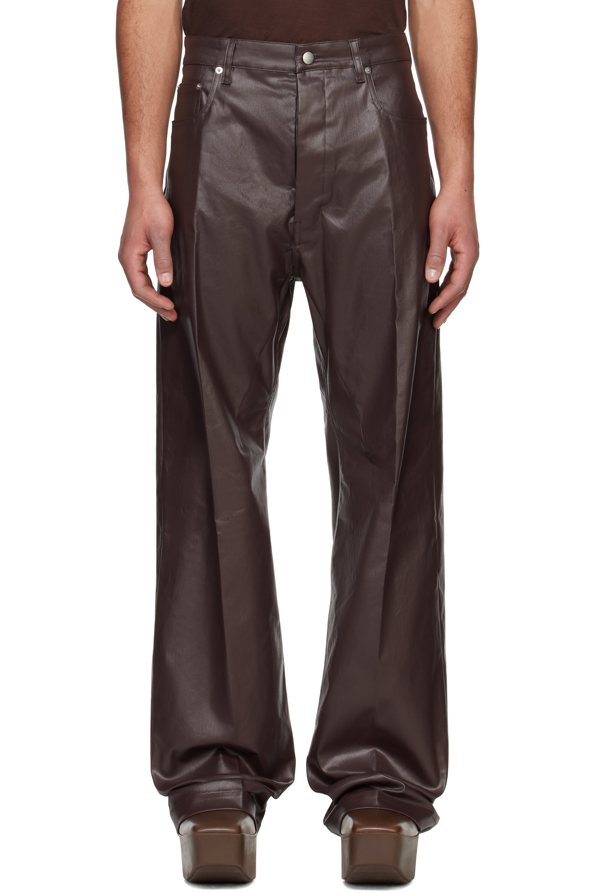 Rick Owens - Brown Hollywood Coated Geth Jeans