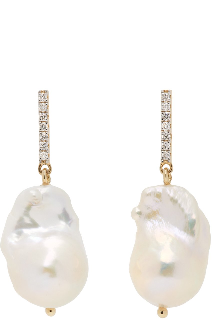 Mateo - White Diamond Bar Baroque Pearl Earrings
