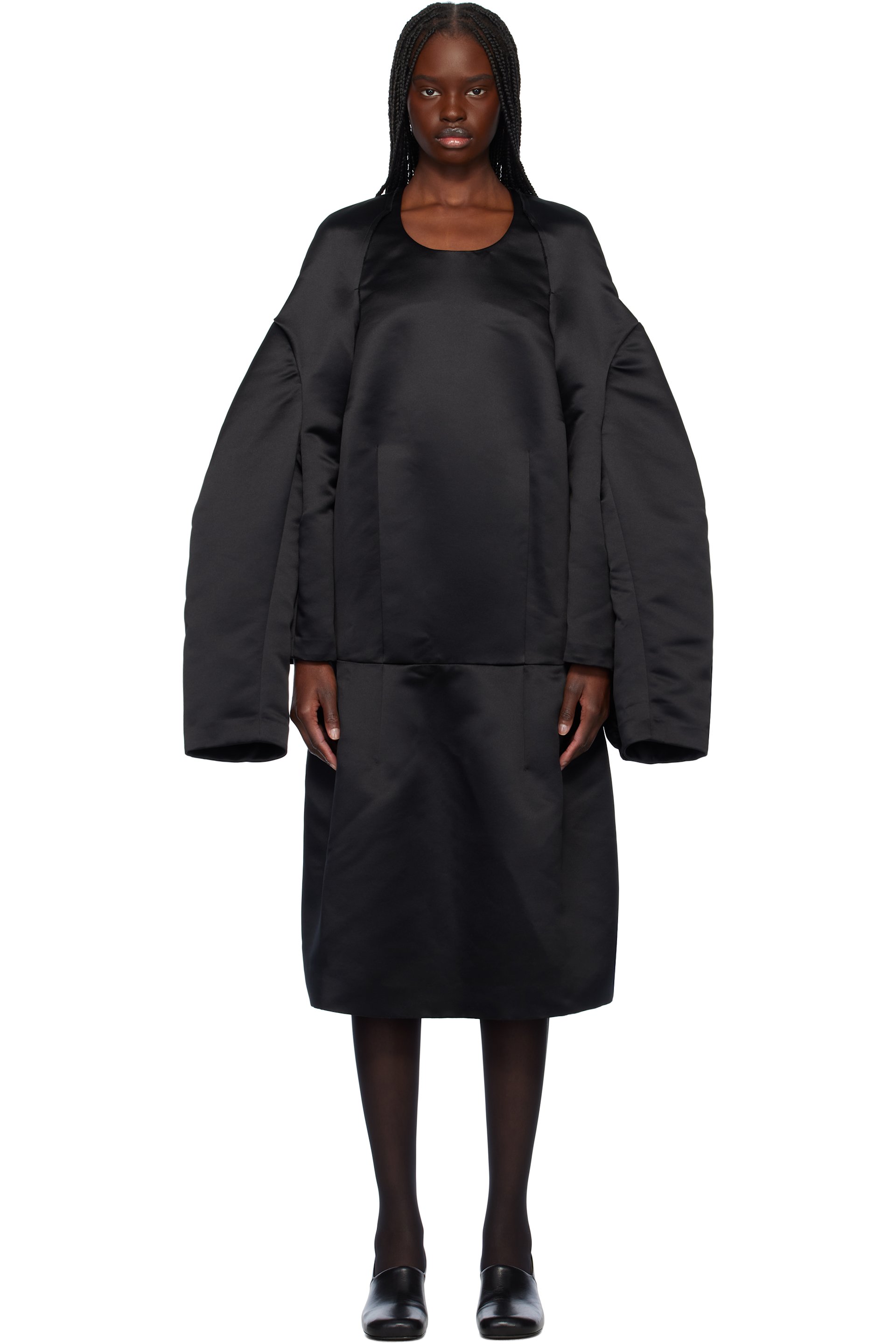 Comme des Garçons - Robe midi épaisse noire en satin