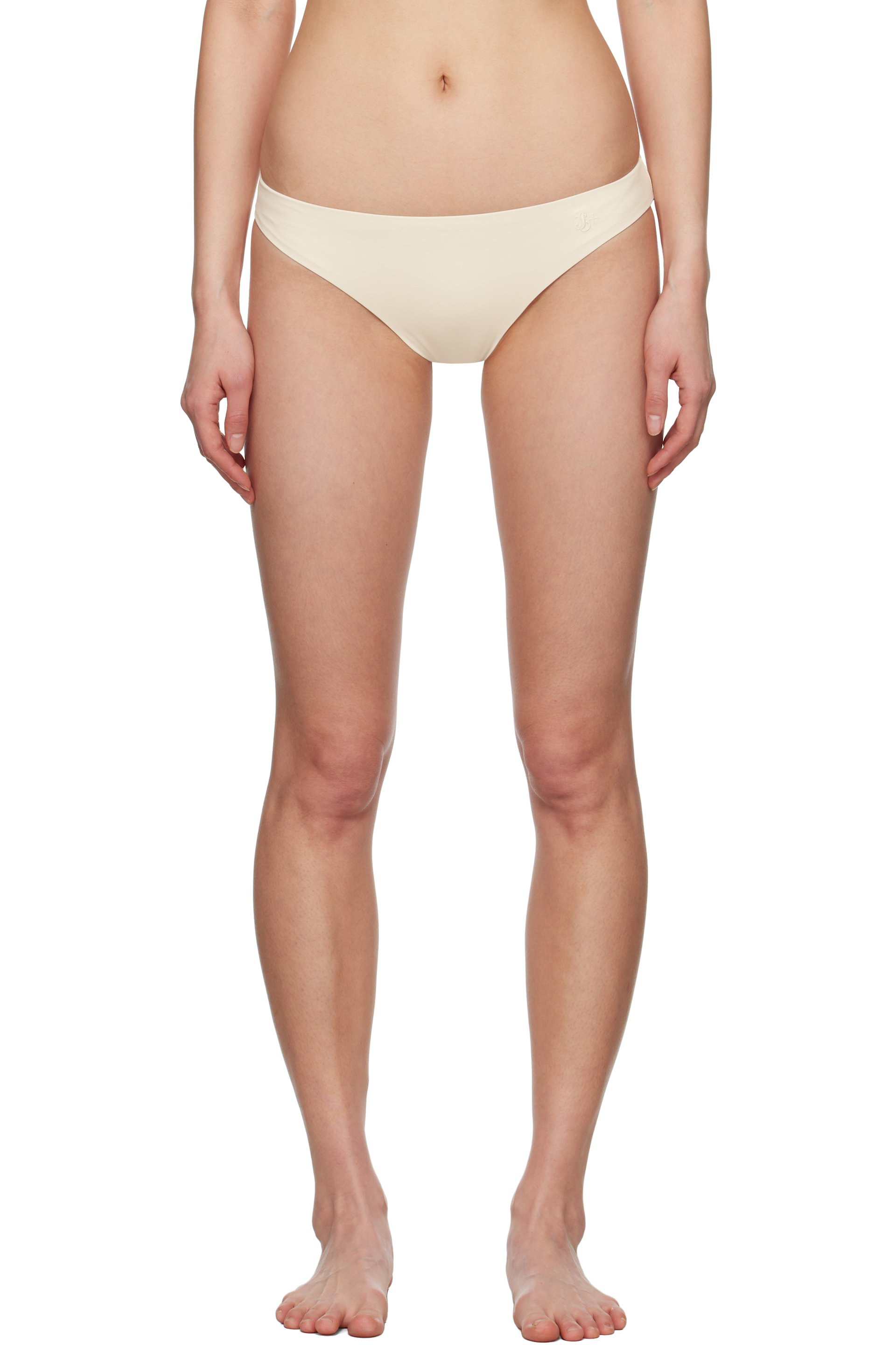 Jil Sander - Culotte de bikini beige à logo brodé