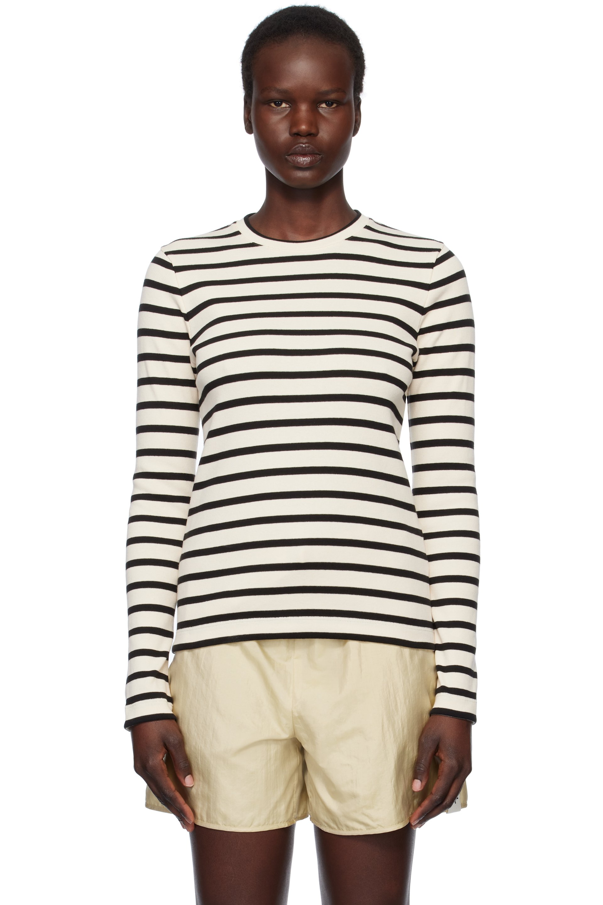 Jil Sander - T-shirt blanc cassé et noir à écusson à logo