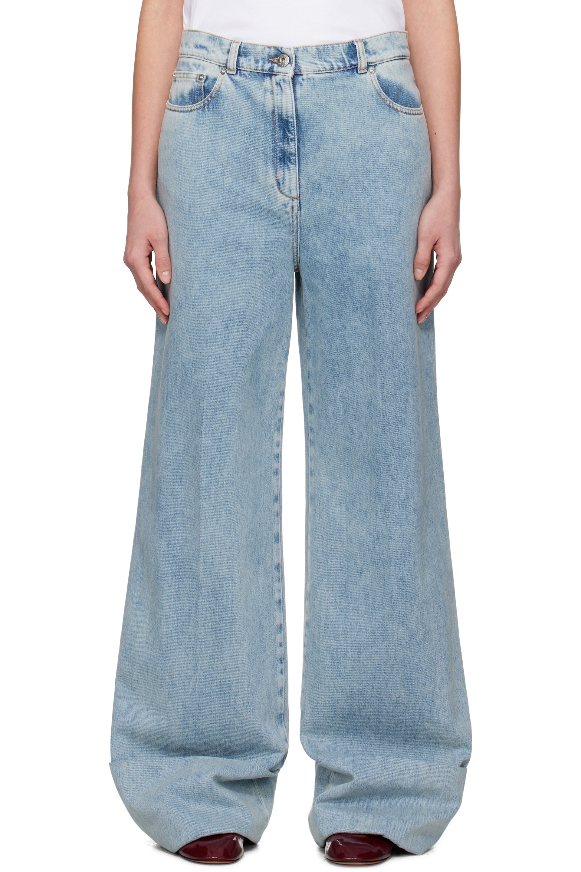 Lanvin - Jean ample bleu à revers roulés