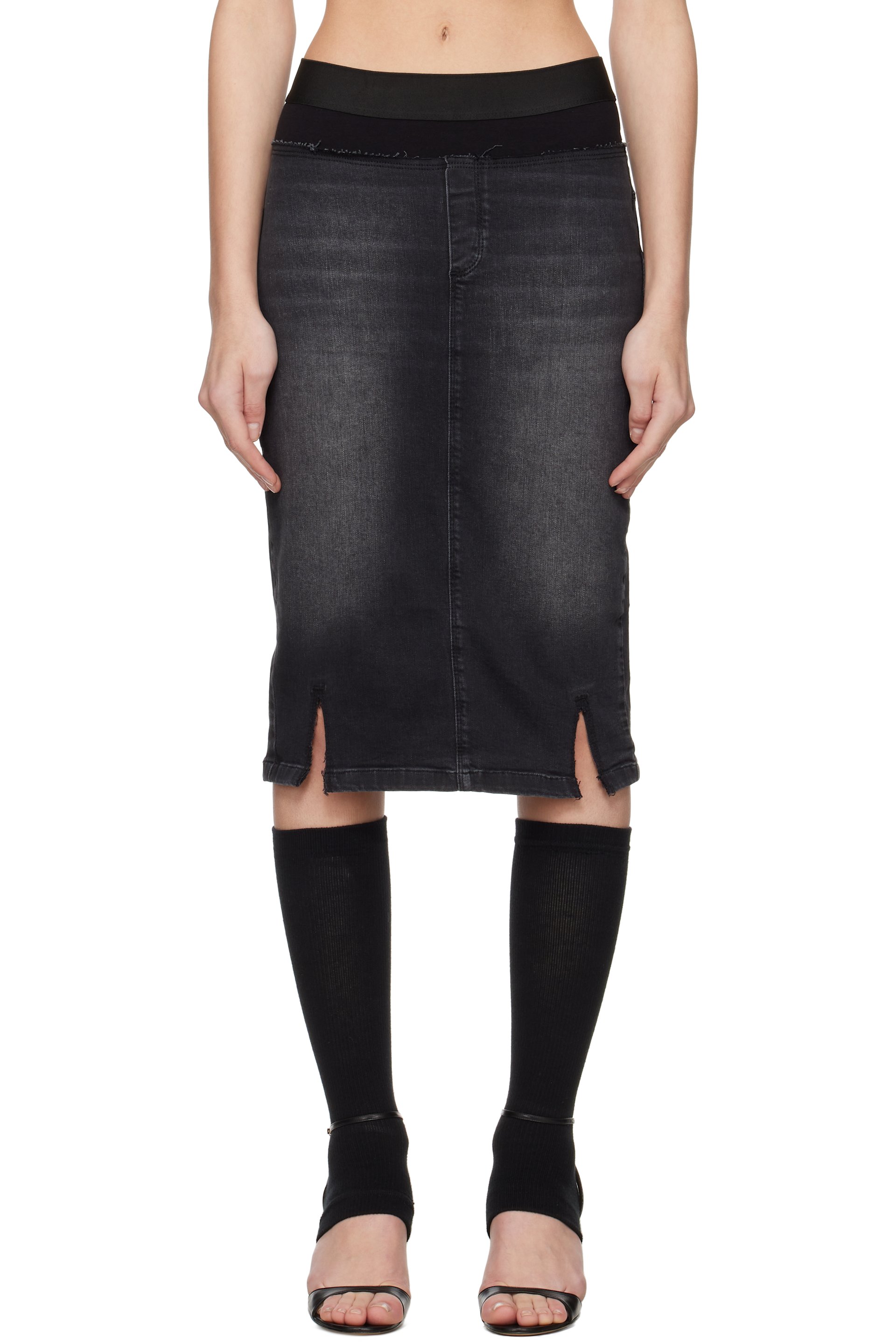 Prototypes - Black Waistband Pencil Denim Midi Skirt
