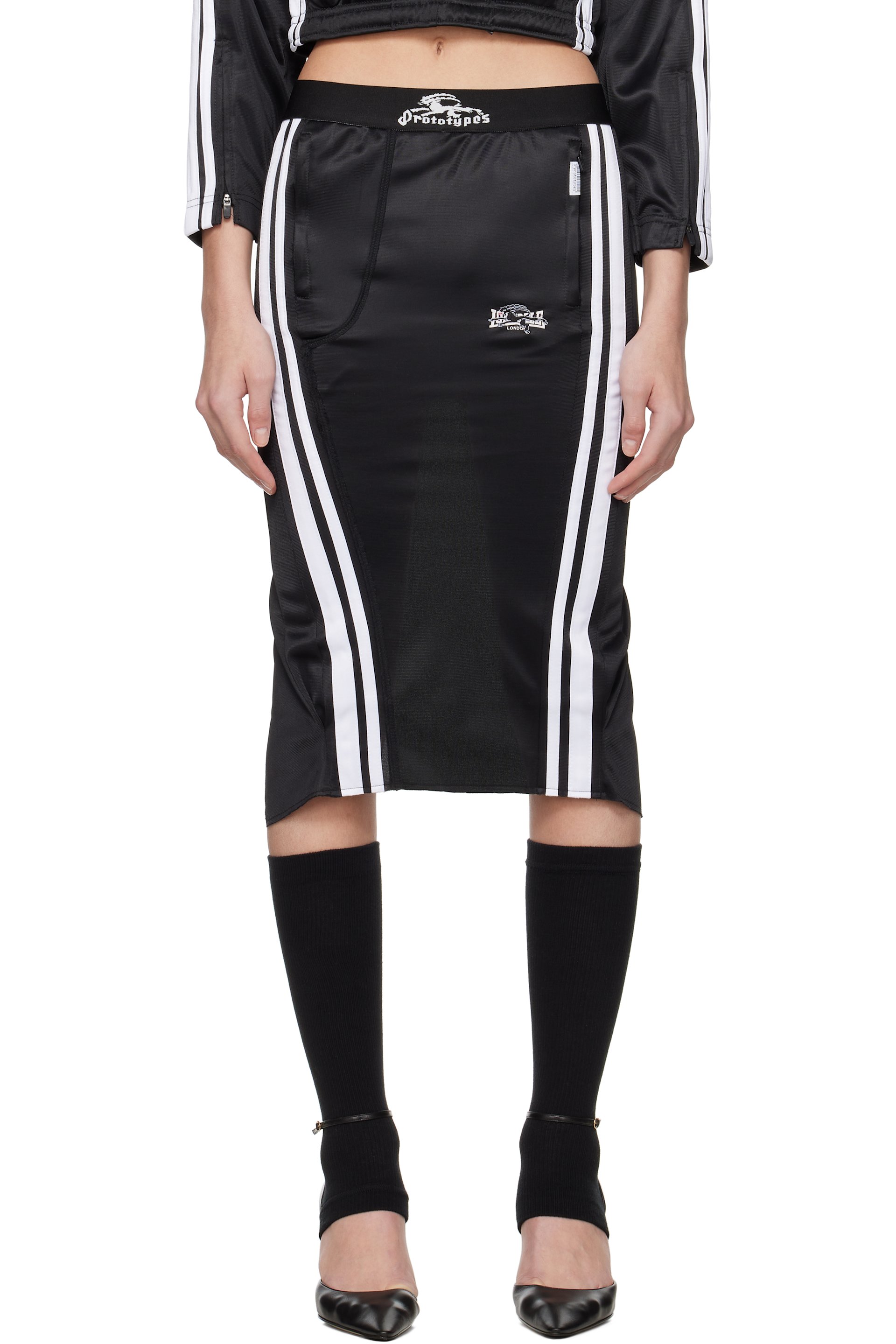 Prototypes - Black Trackpants Pencil Midi Skirt
