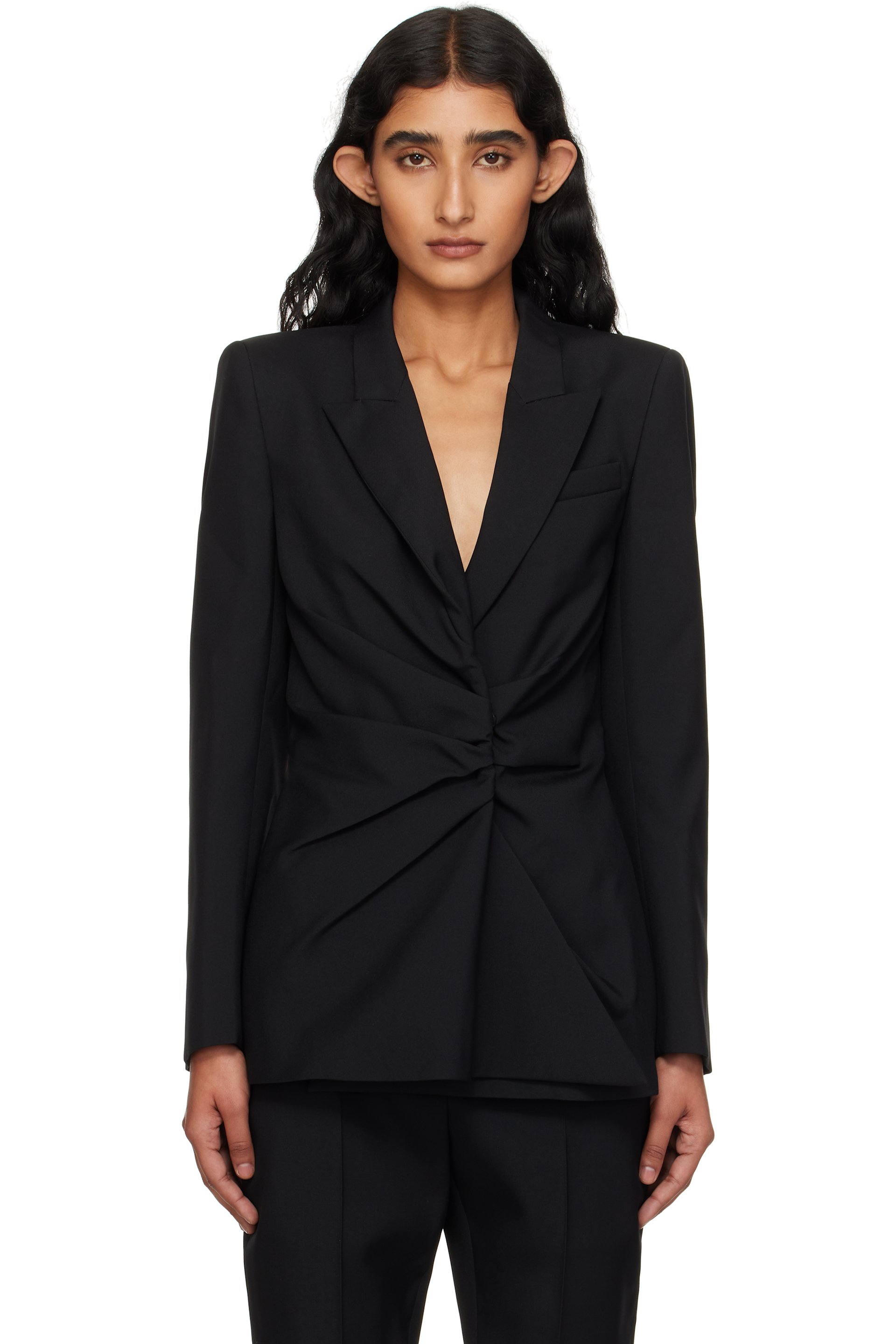 McQueen - Veston noir à revers cranté torsadé