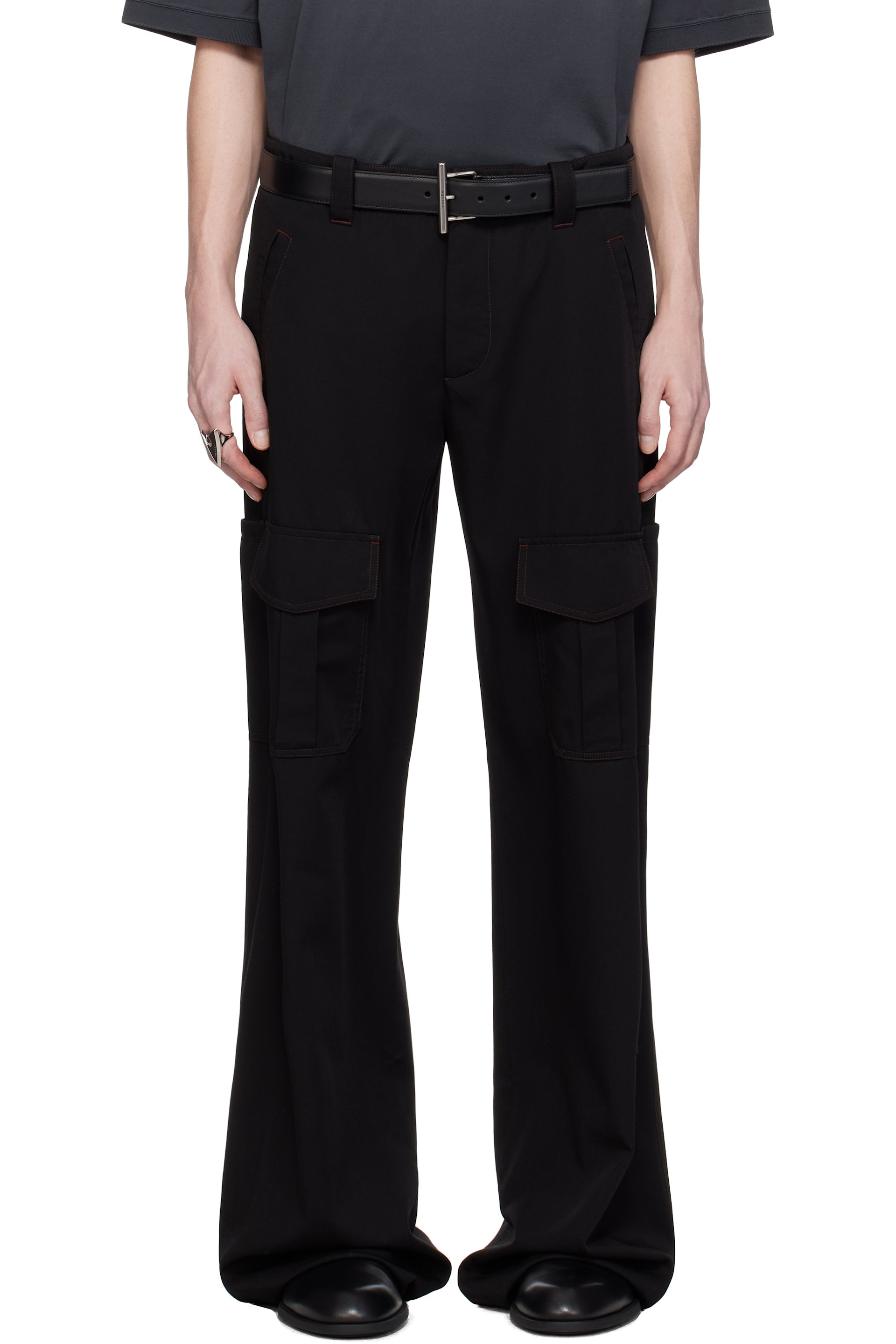 McQueen - Black Wool Overdyed Low-Rise Cargo Pants