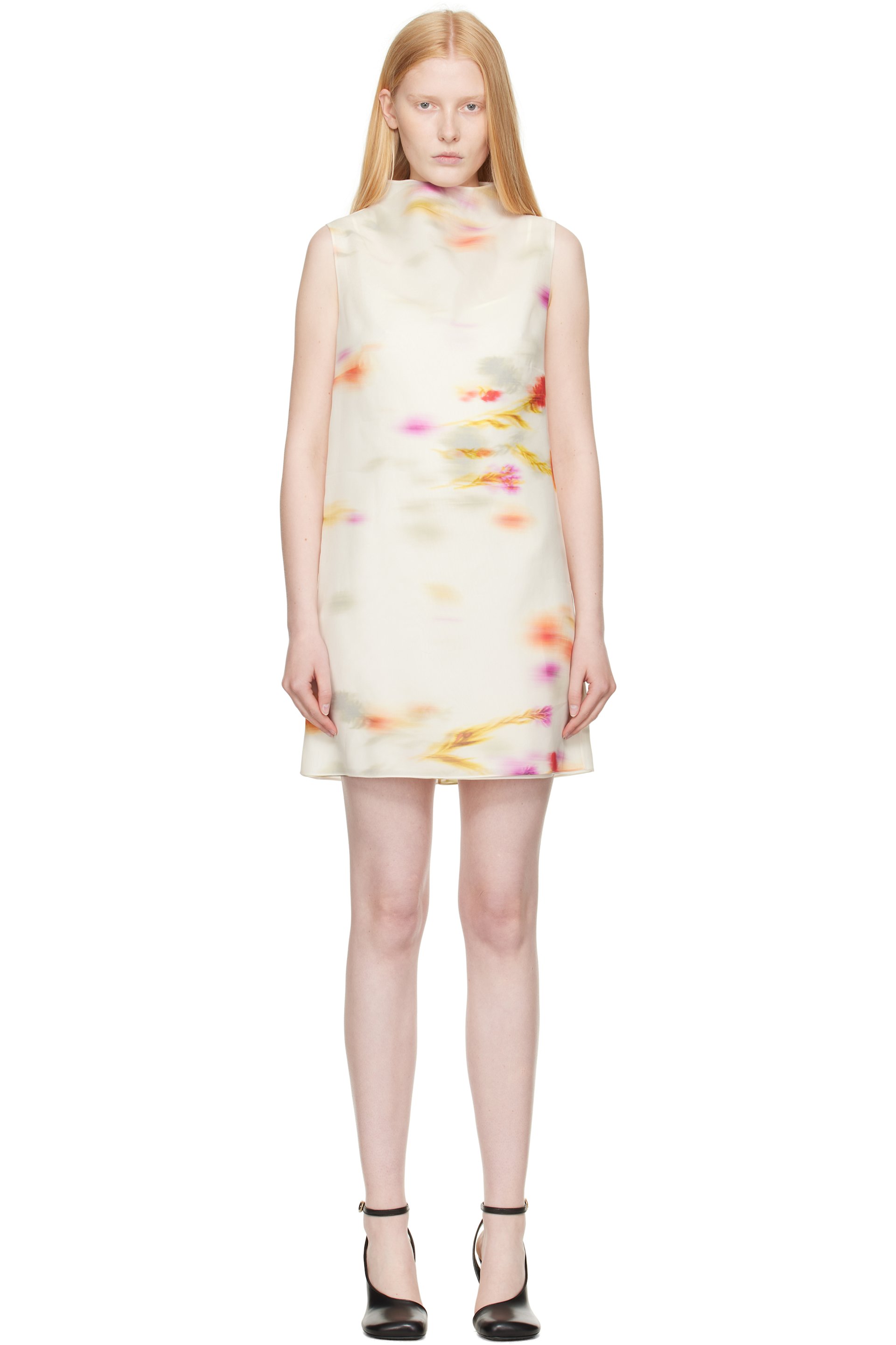 Ferragamo - Robe courte réversible blanc cassé à motif fleuri Blossom
