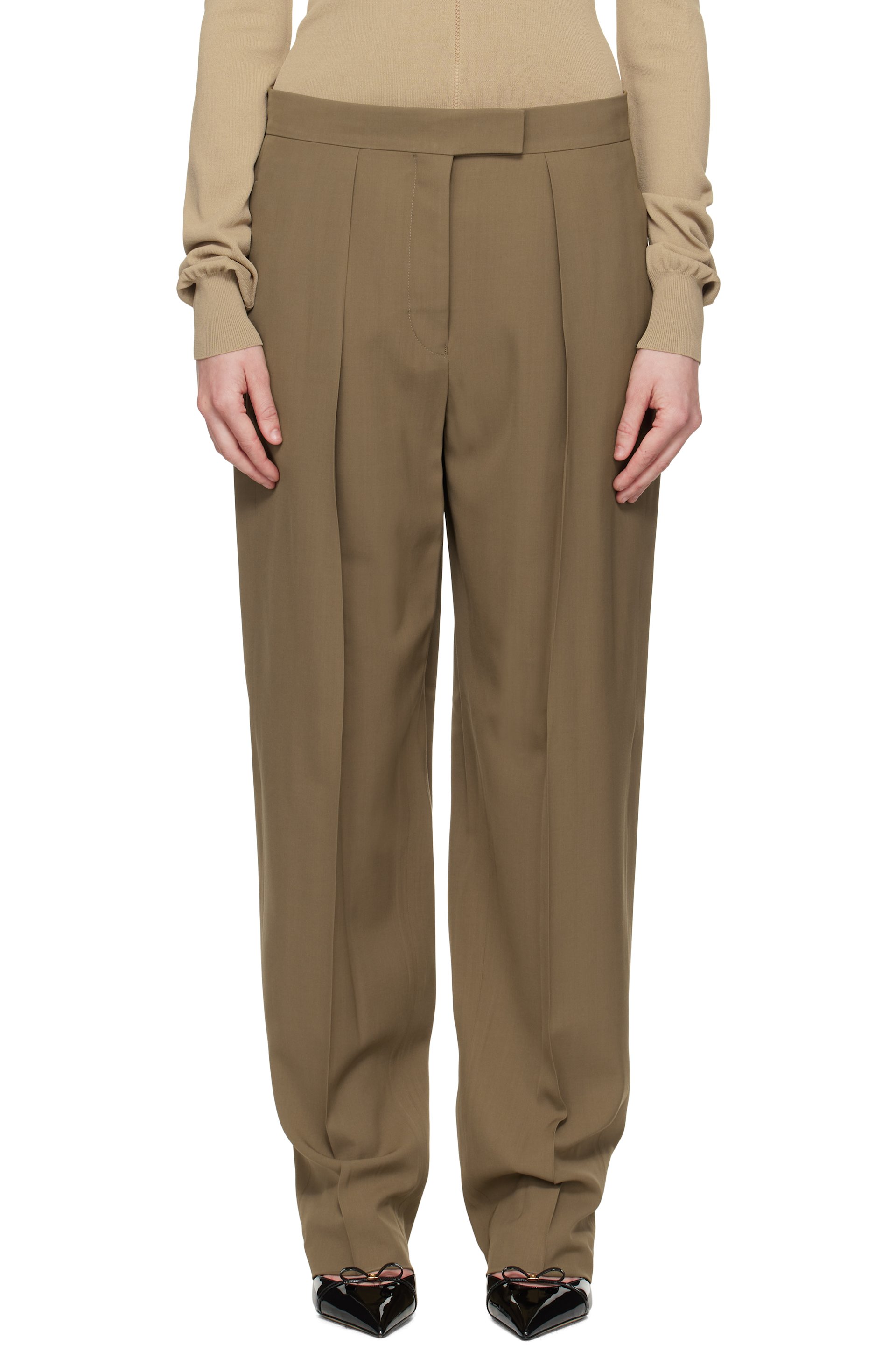 Ferragamo - Pantalon taupe à plis creux