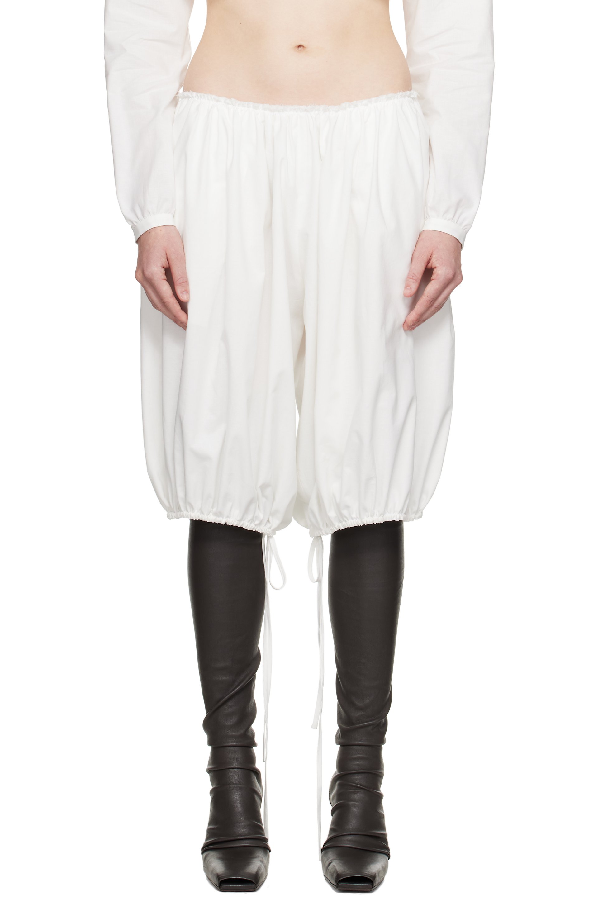 COLLEEN ALLEN - Culotte bouffante blanche en coton à fronces