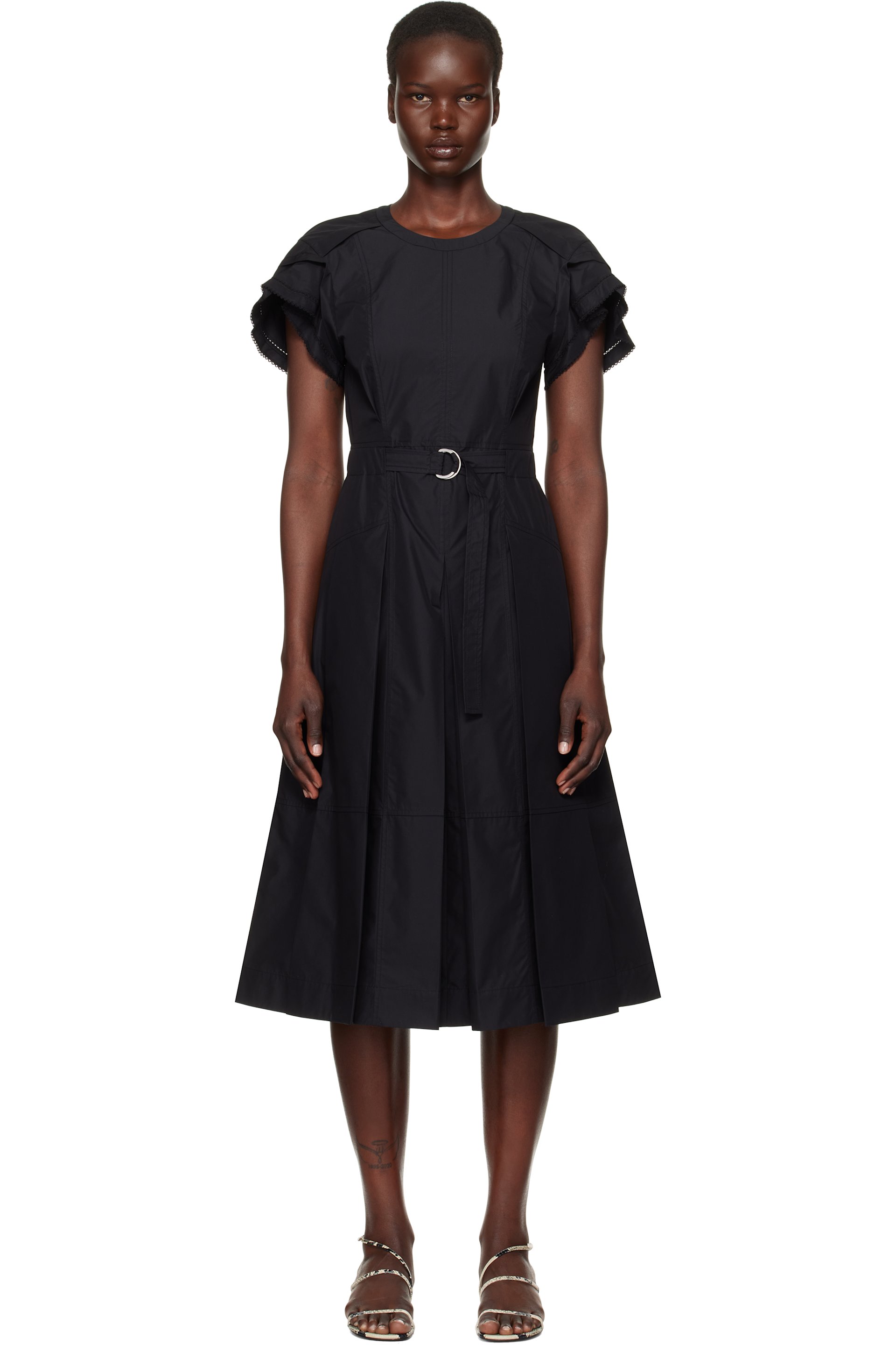 3.1 Phillip Lim - Robe midi noire à manches étagées drapées