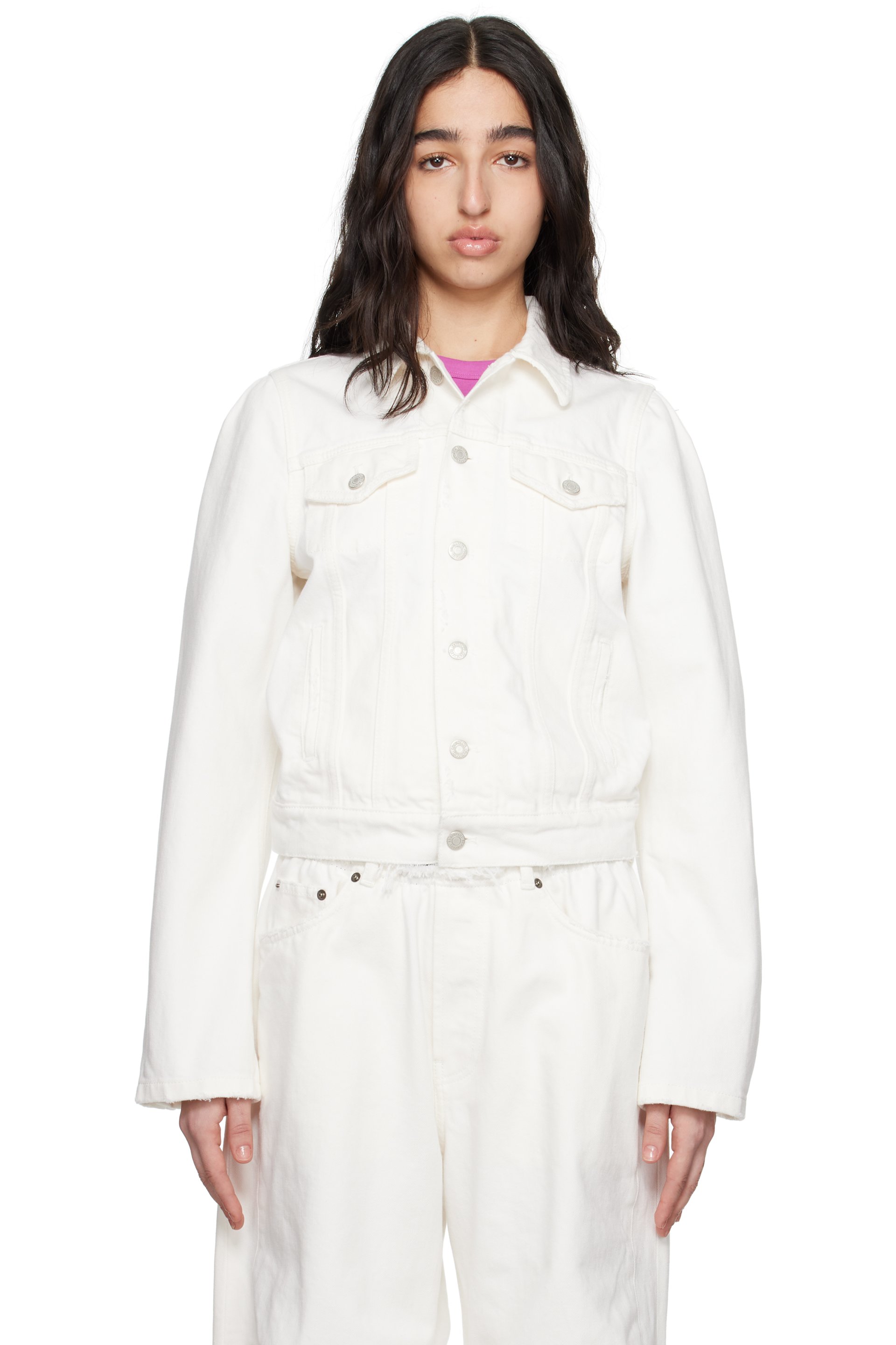 ALAINPAUL - Blouson blanc en denim à épaules à pince