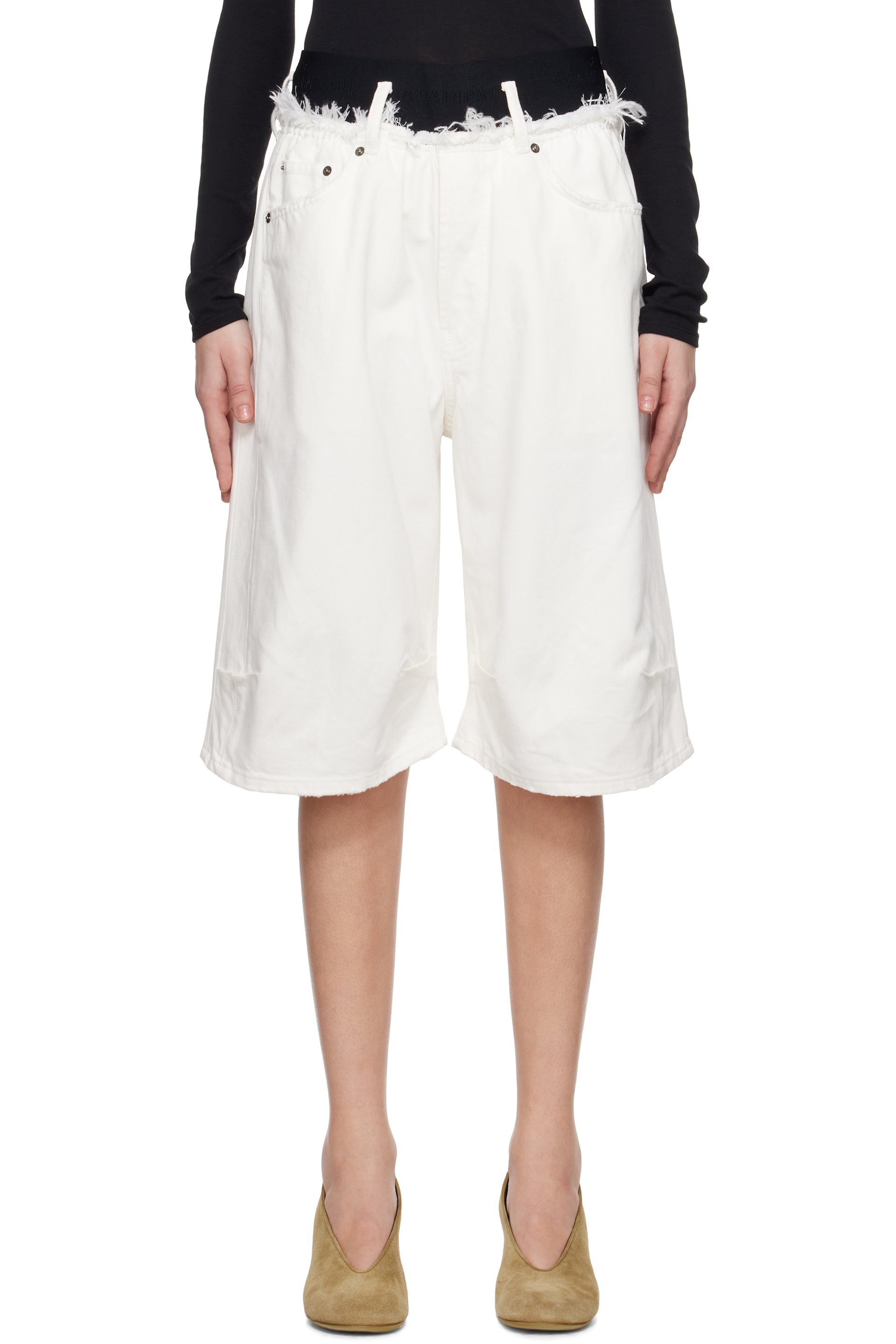 ALAINPAUL - Short blanc en denim à genoux à nervures
