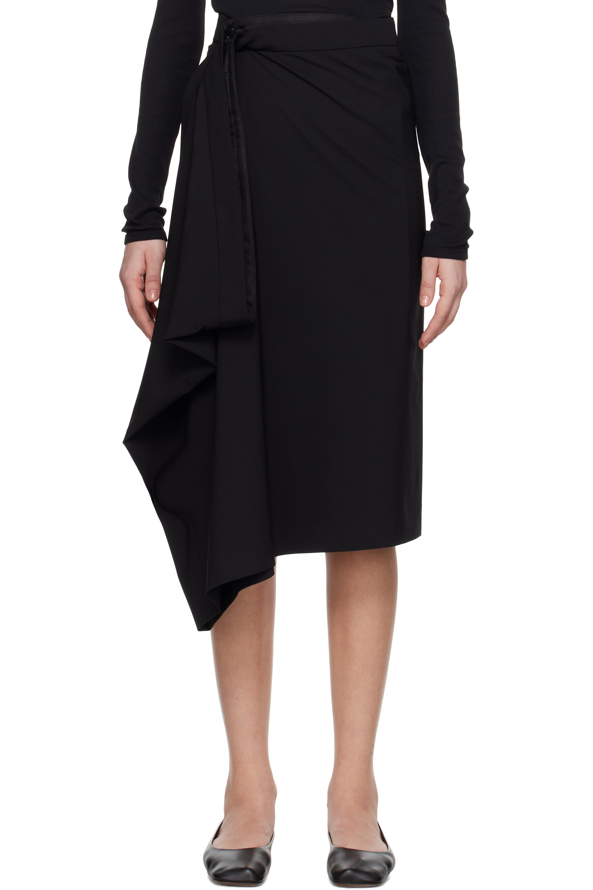 ALAINPAUL - Jupe midi façon tailleur noire à ourlet asymétrique prolongé