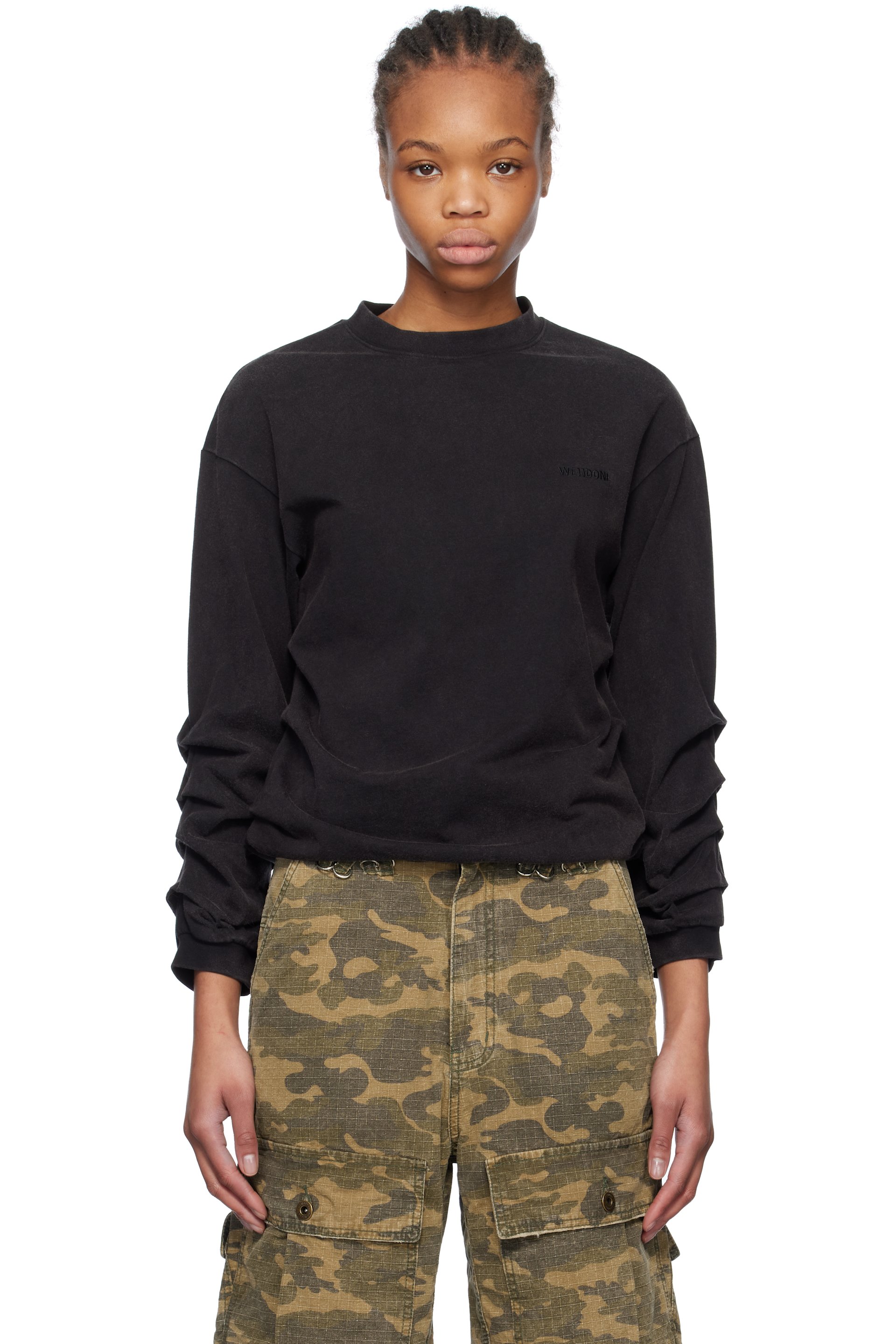 We11done - Black Wrinkled Long Sleeve T-shirt