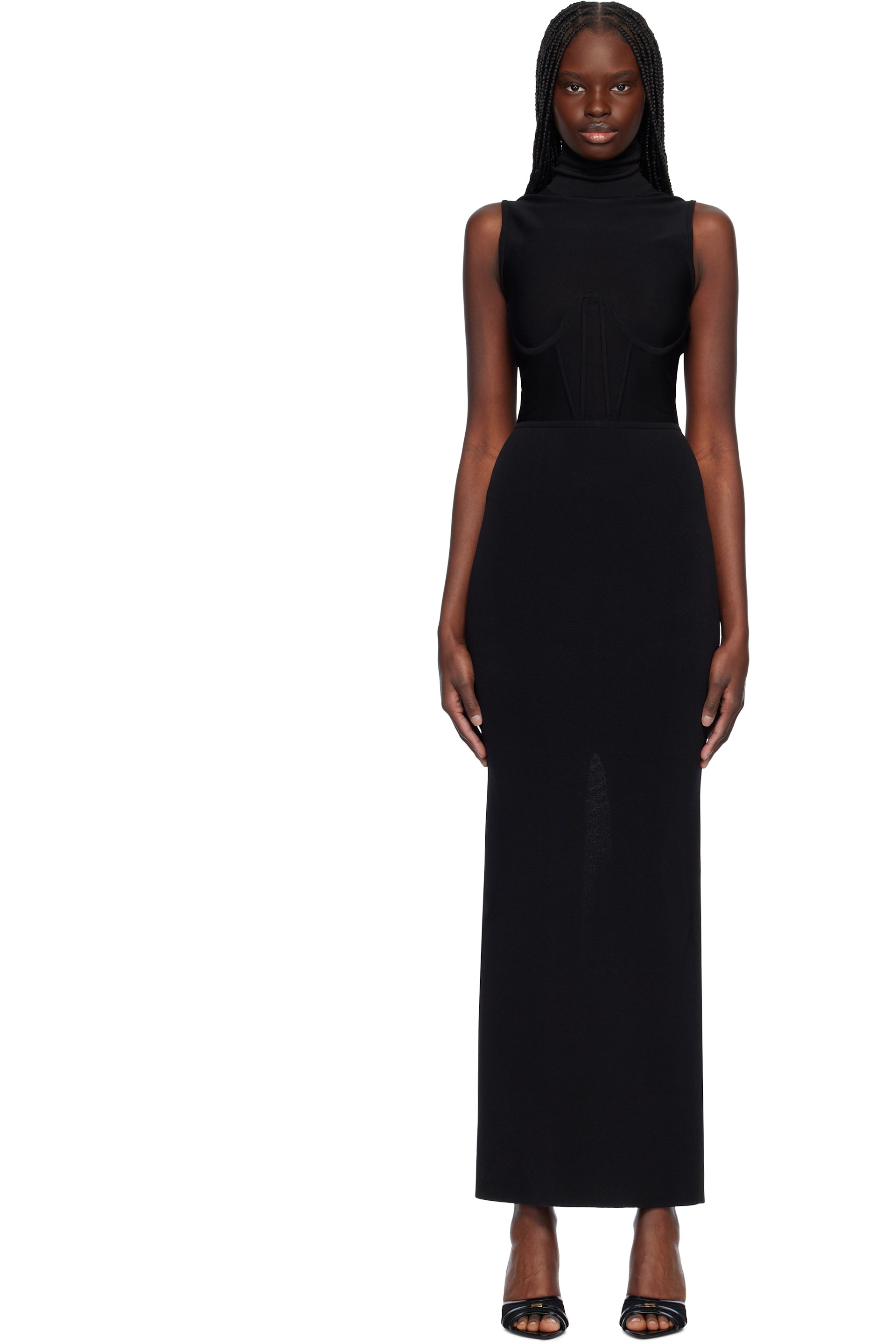 Nensi Dojaka - Robe longue Gwyneth noire en tricot à corset