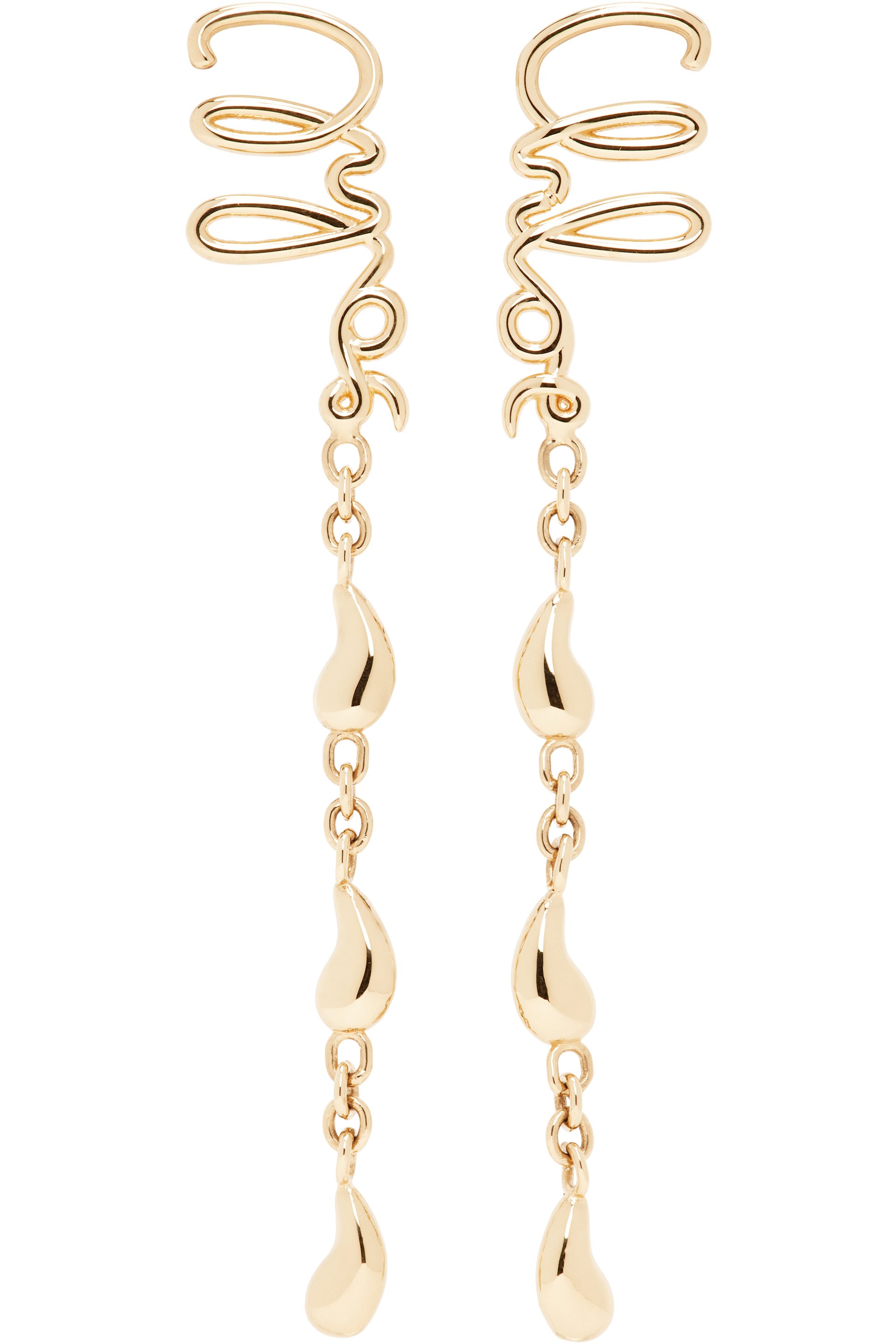Chloé - Boucles d'oreilles pendantes dorées à logo