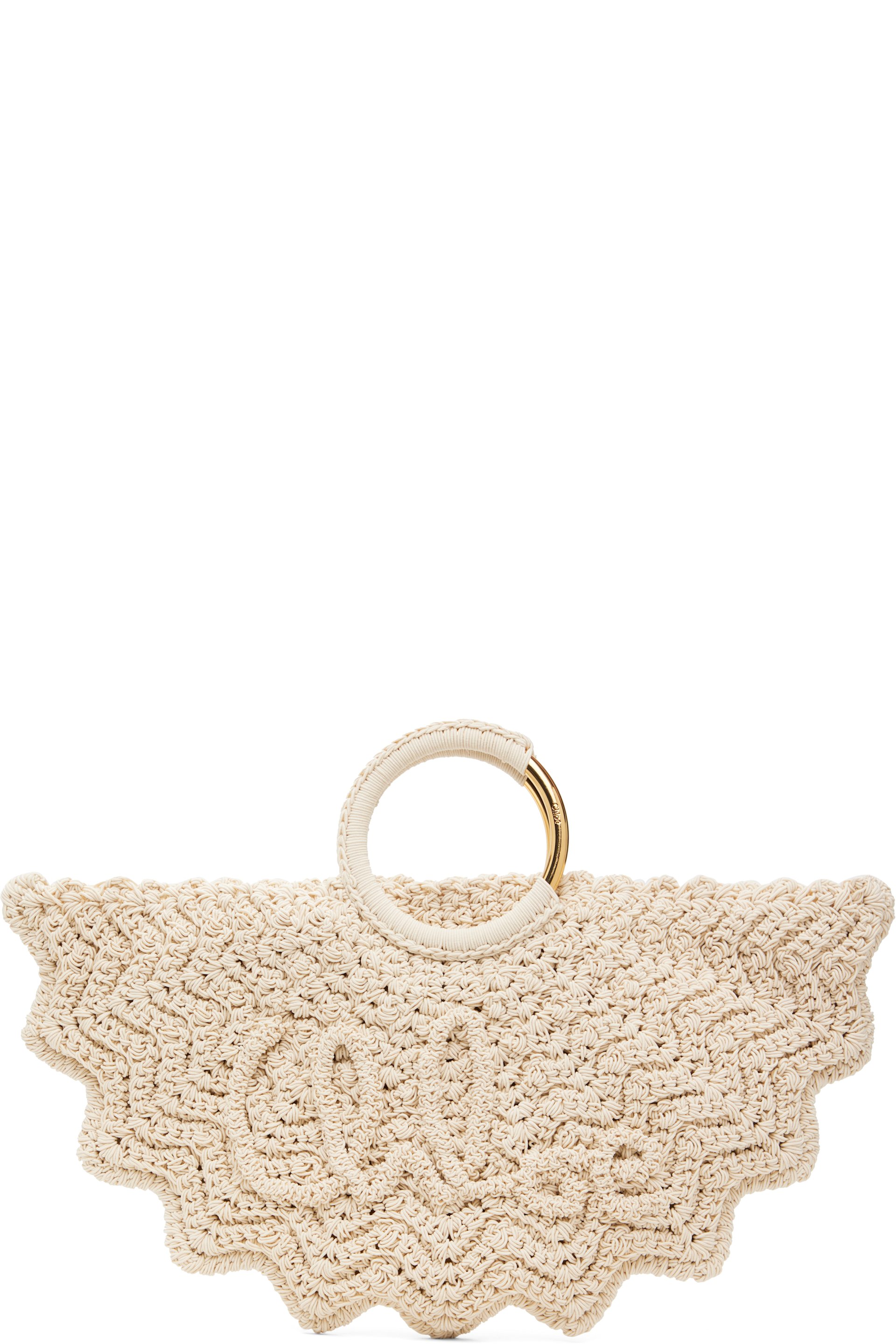 Chloé - Petit cabas Paravent blanc cassé à poignées de style bracelet