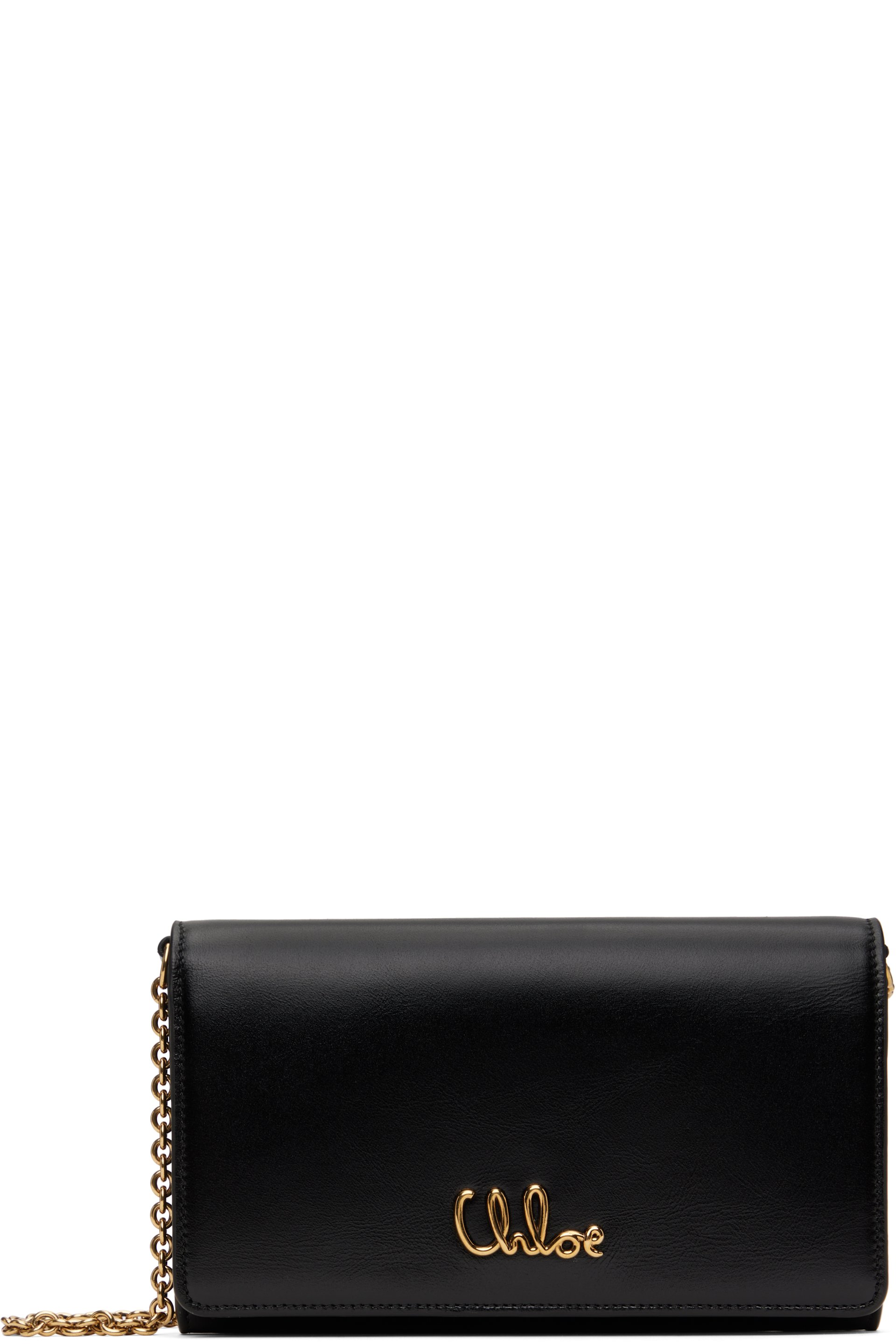 Chloé - Sac portefeuille noir à rabat et à chaine