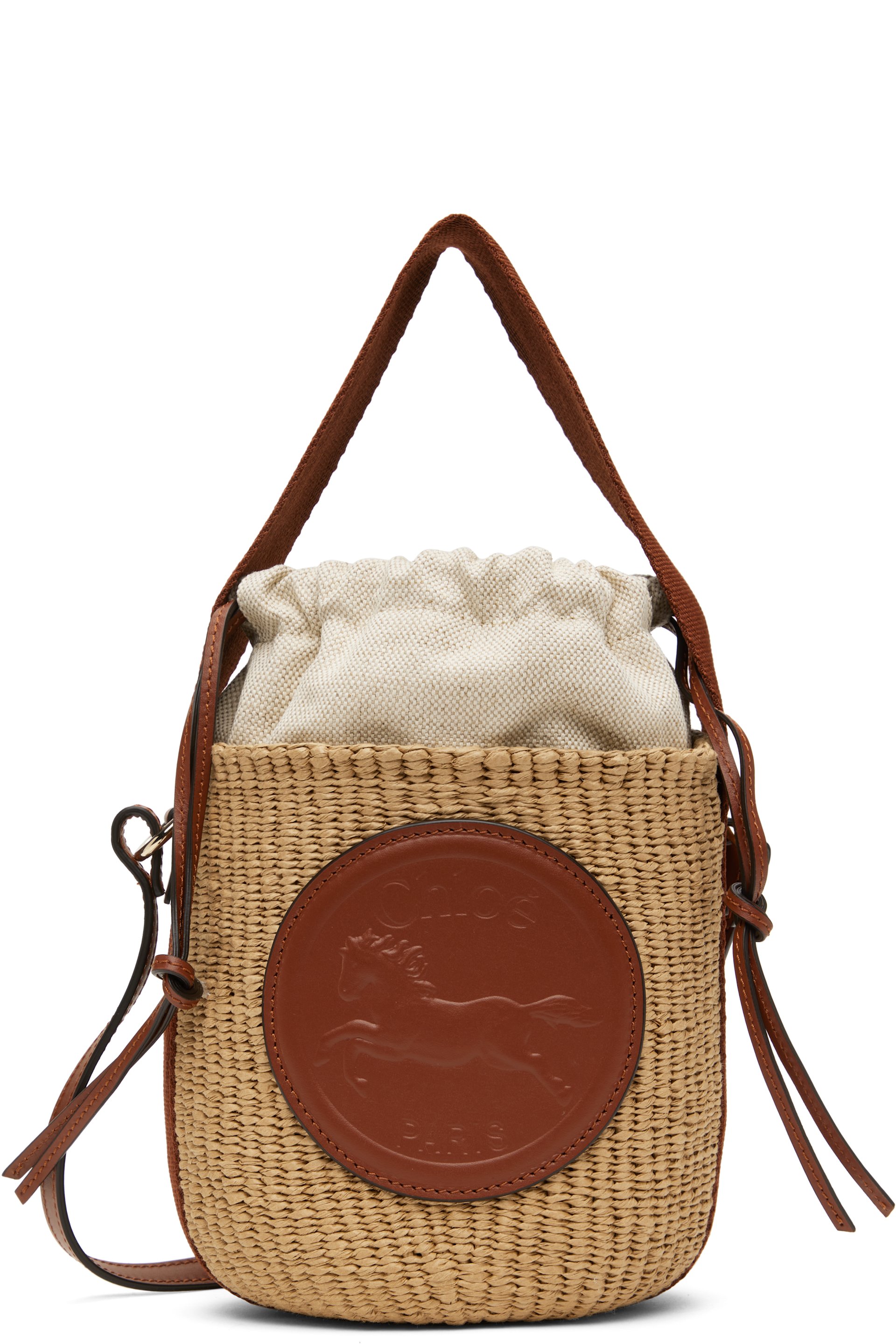 Chloé - Petit panier beige à écusson à image de cheval