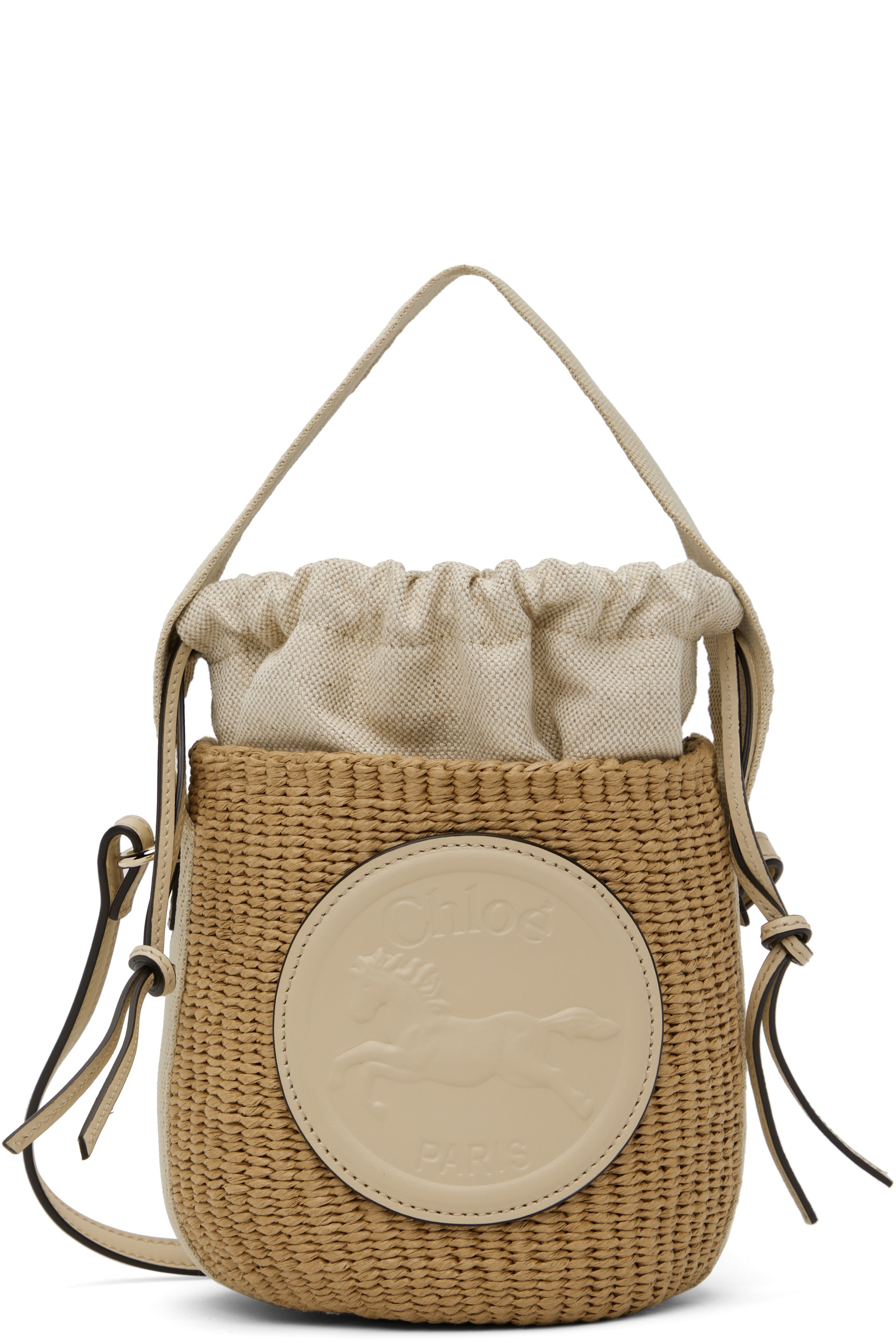 Chloé - Petit panier beige à écusson à image de cheval