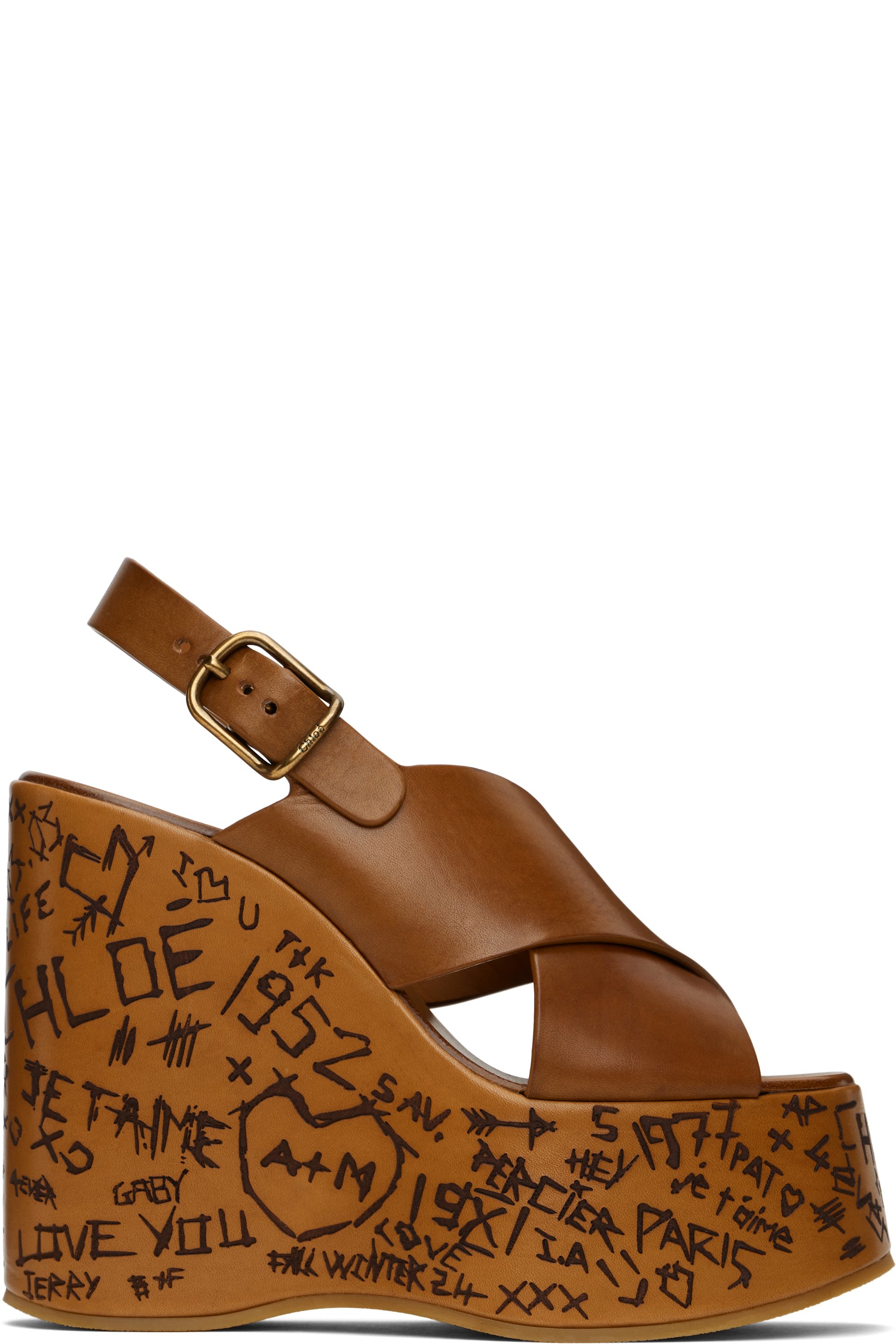 Chloé - Sandales à talon compensé Maxime brunes