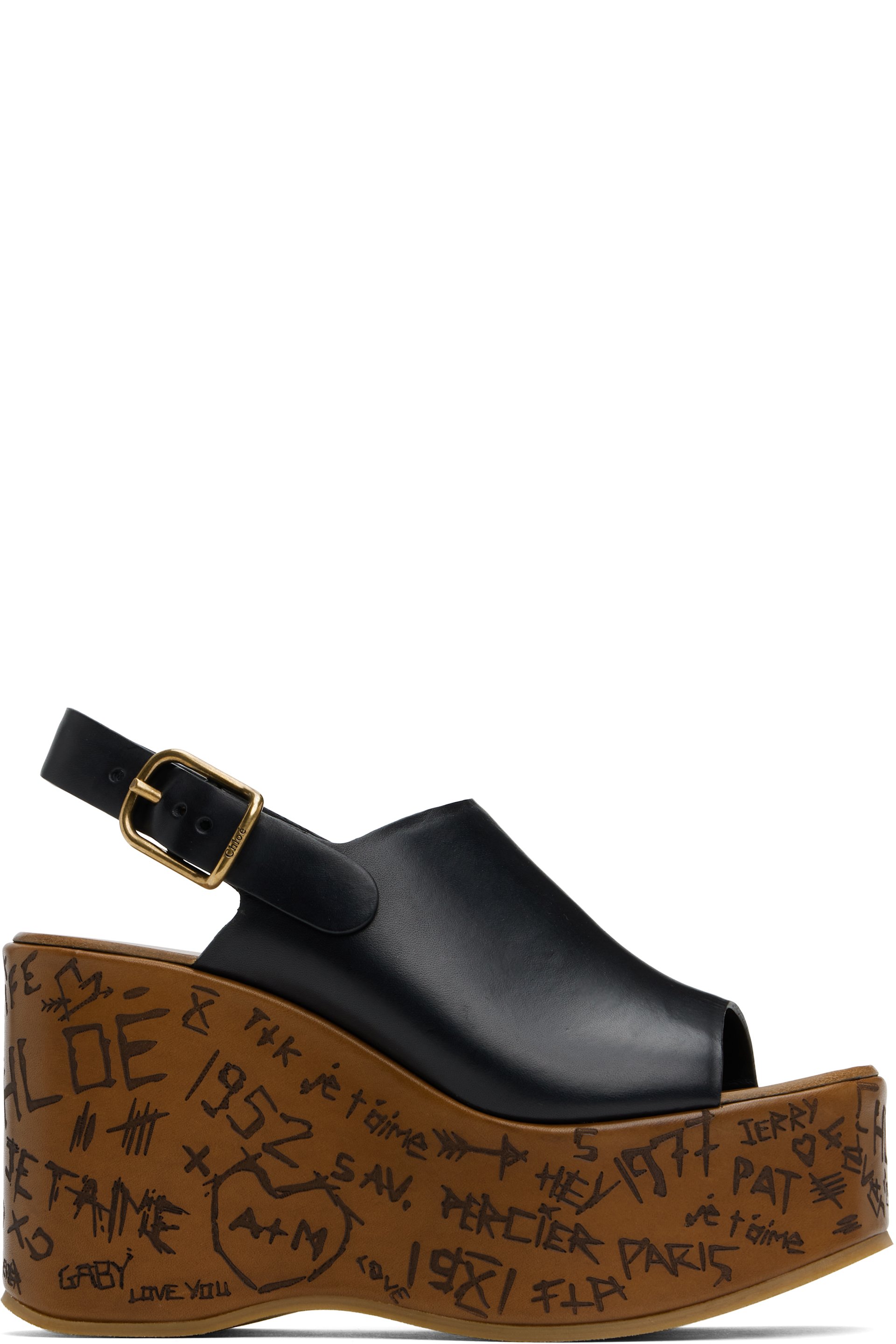 Chloé - Sandales à talon compensé Maxime noires