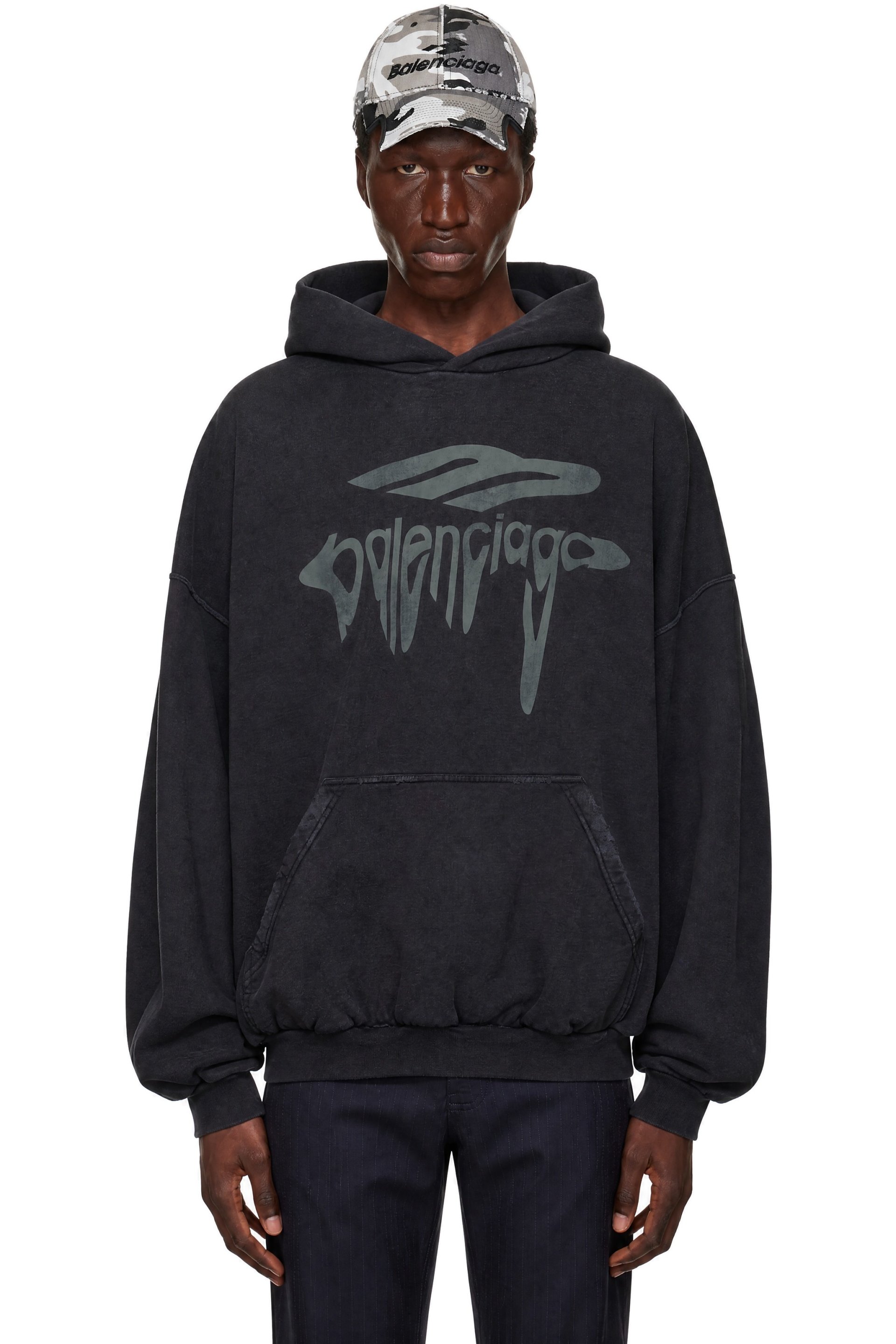 Balenciaga - Black Faded 3B Liquified Molleton Arch Hoodie