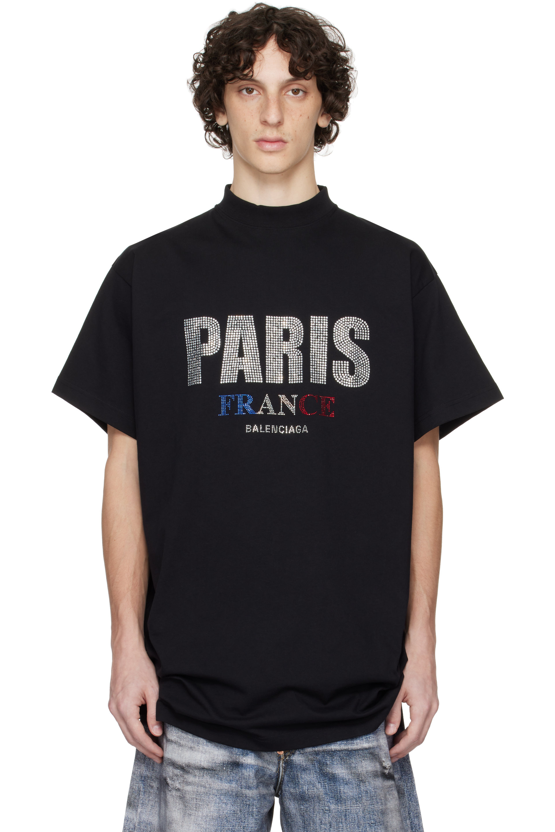 Balenciaga - Black 'Paris' Strass Vintage Jersey Oversized T-shirt