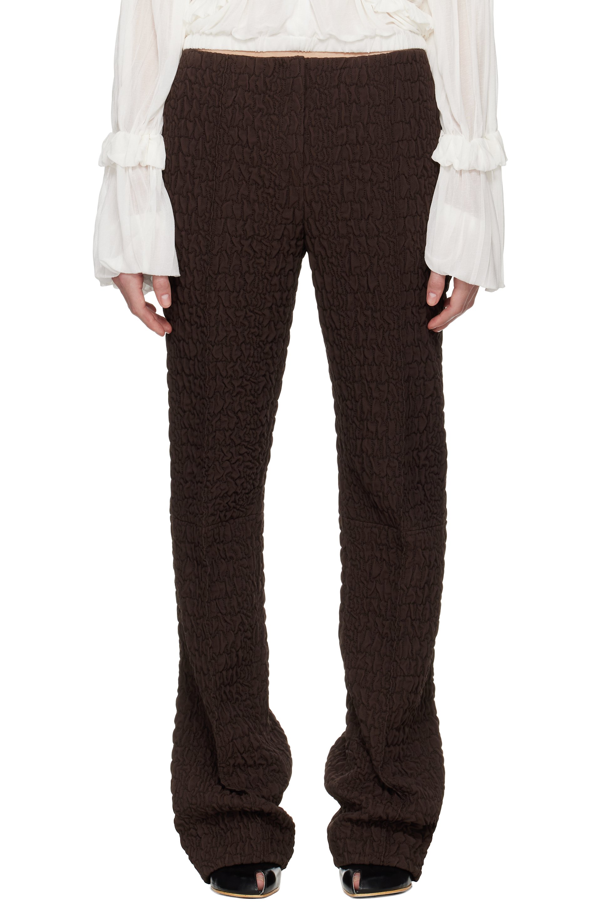 Tory Burch - Pantalon ajusté brun en laine et soie
