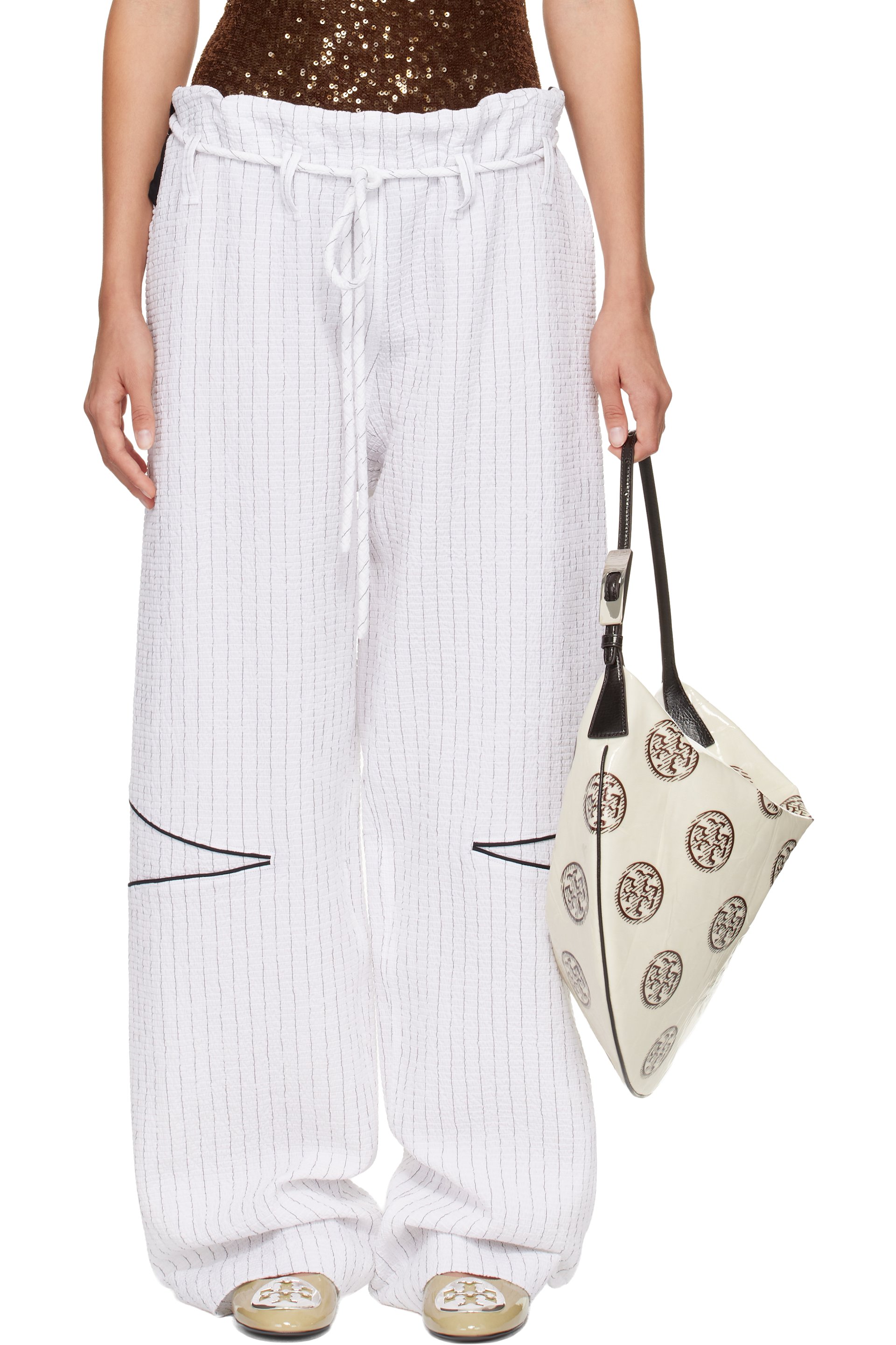Tory Burch - Pantalon ample blanc en coton exclusif à SSENSE