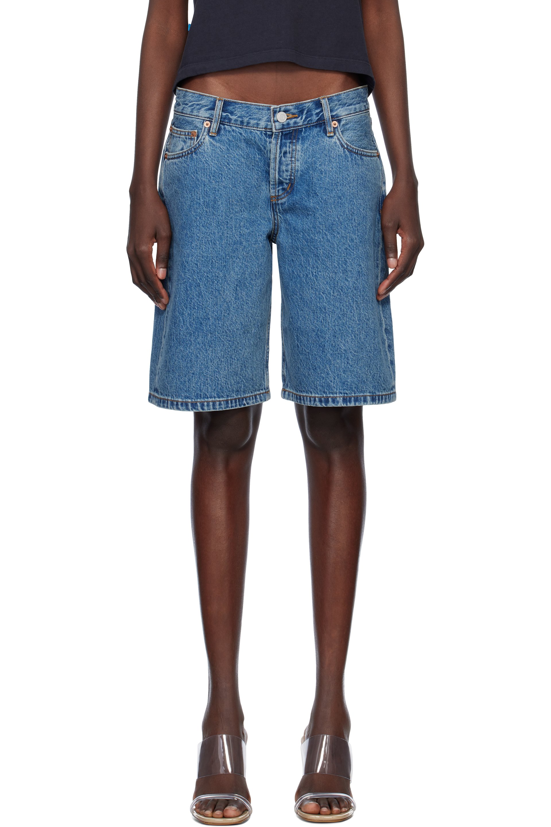 STILL HERE - Short Stoop bleu en denim