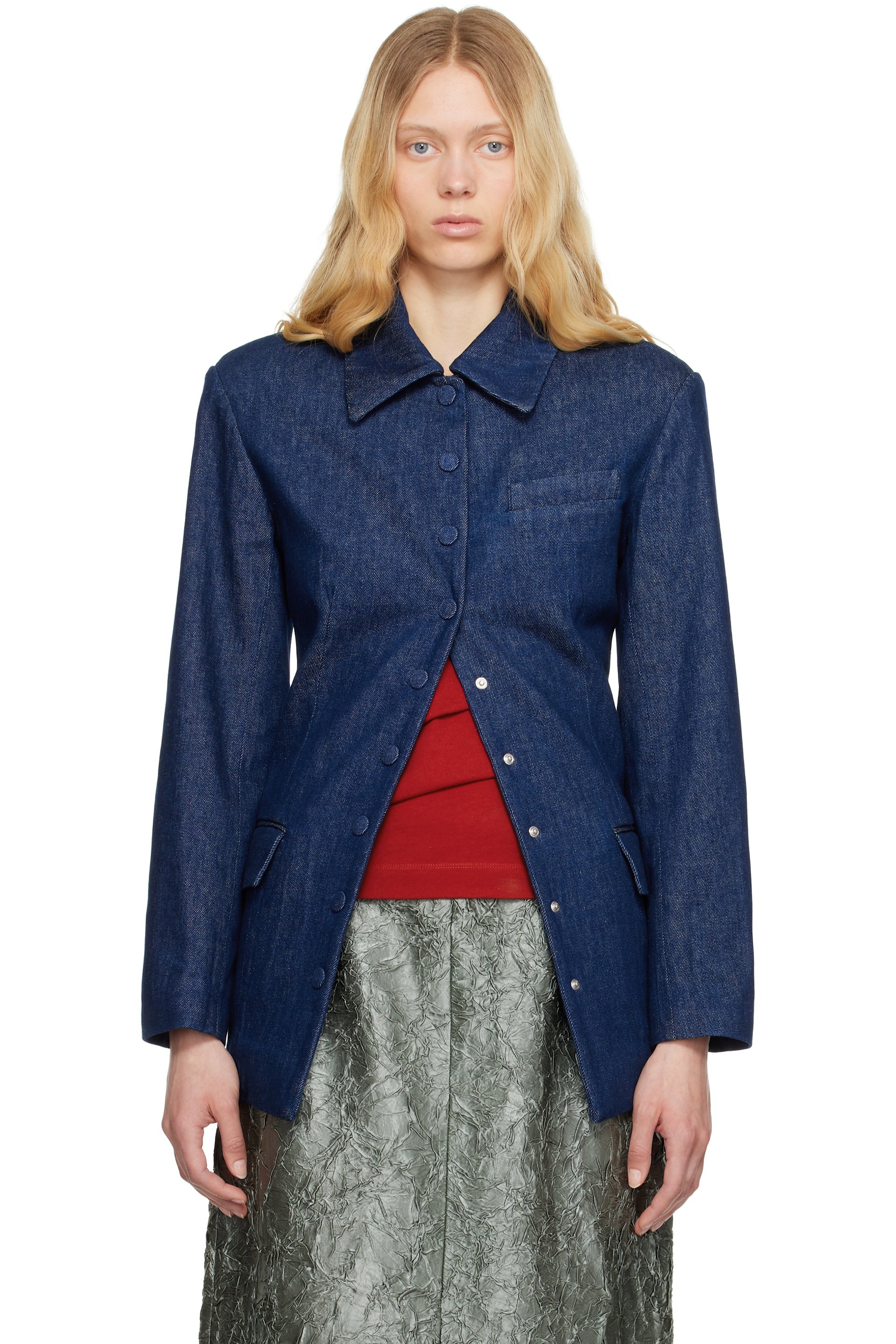 Dries Van Noten - Blouson bleu marine en denim à boutons-pression