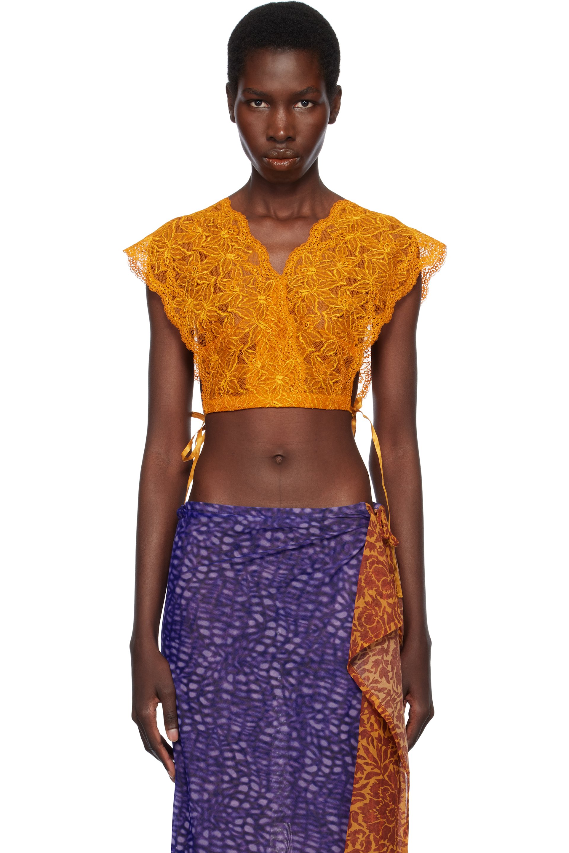 Dries Van Noten - Orange Lace Crop Top