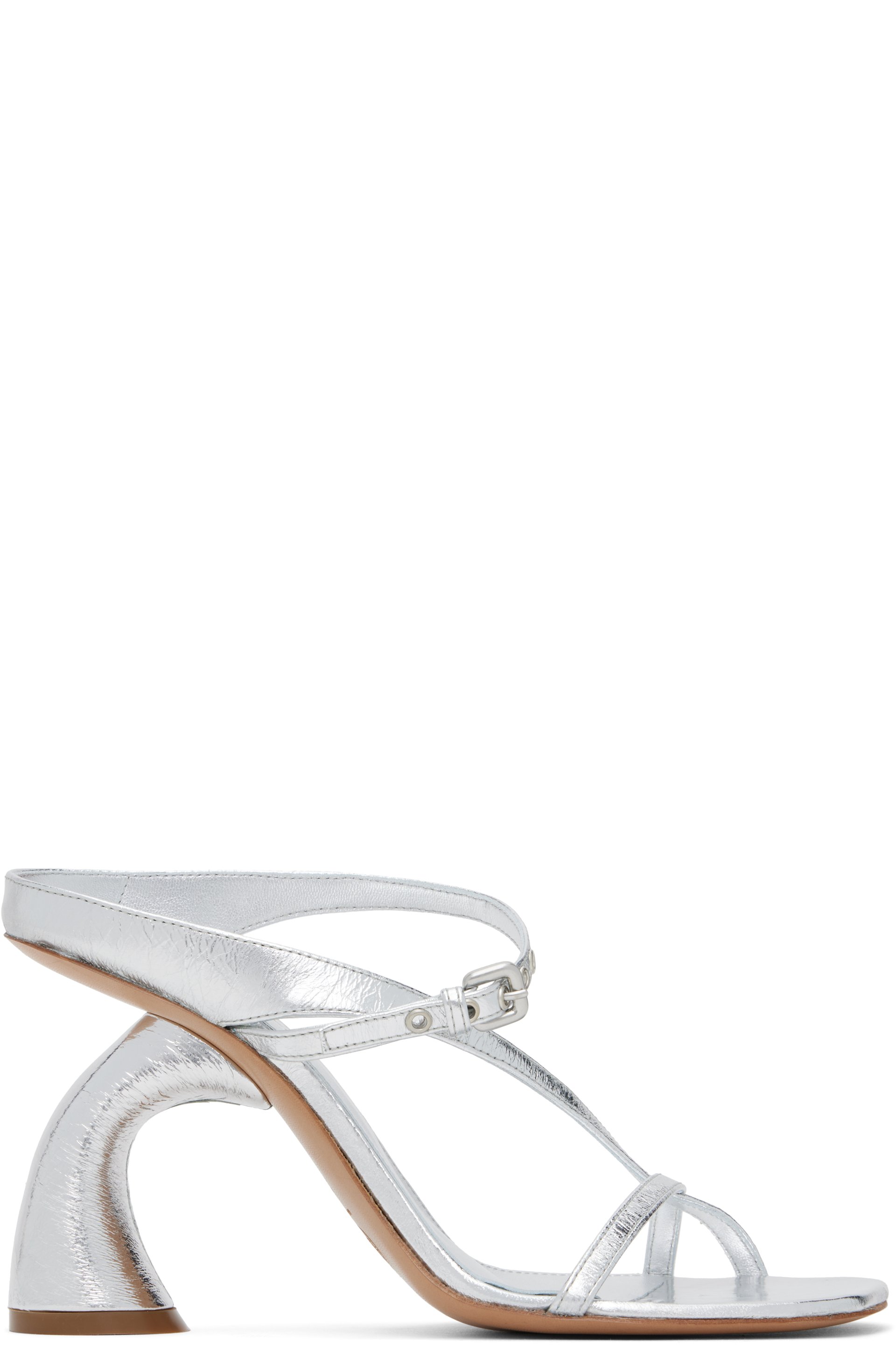 Dries Van Noten - Silver Strappy Sculptural Heeled Sandals