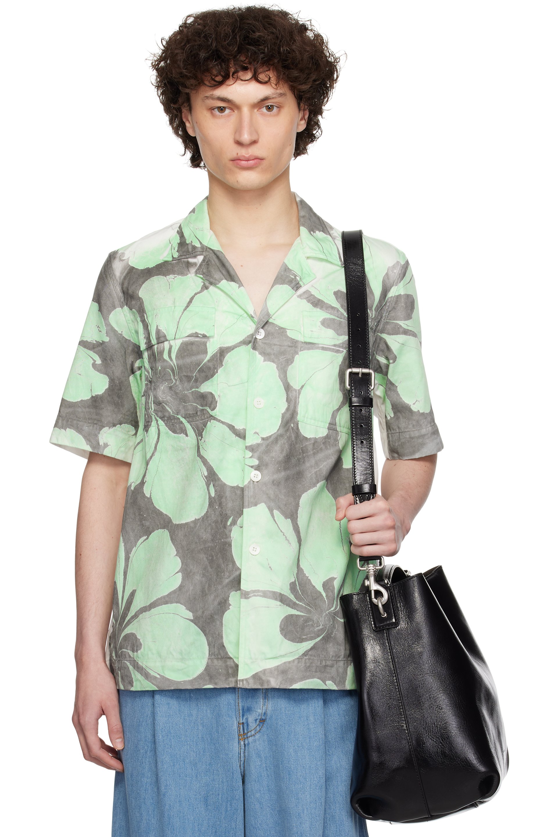 Dries Van Noten - Green & White Hand-Dyed Floral Shirt