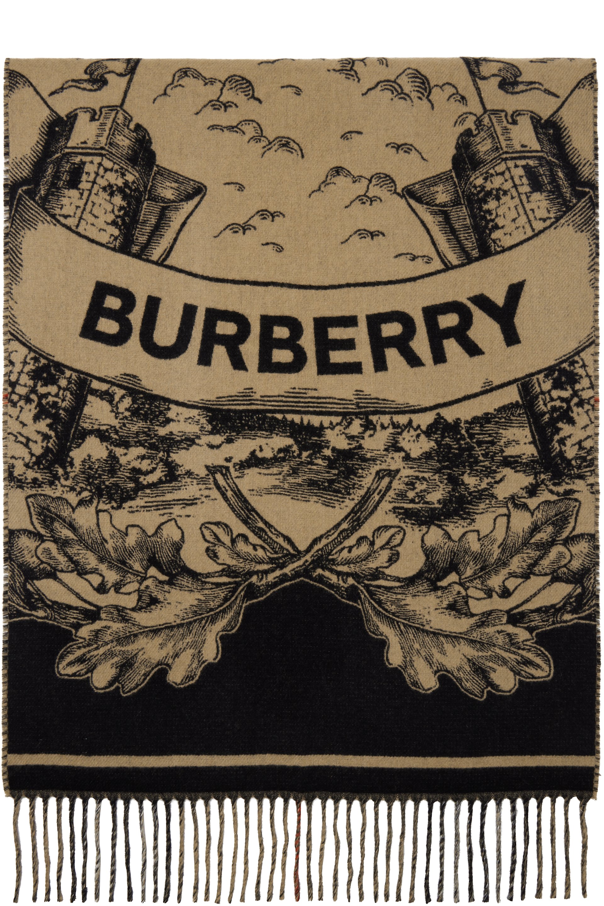 Burberry - Écharpe réversible beige en cachemire à logo EKD