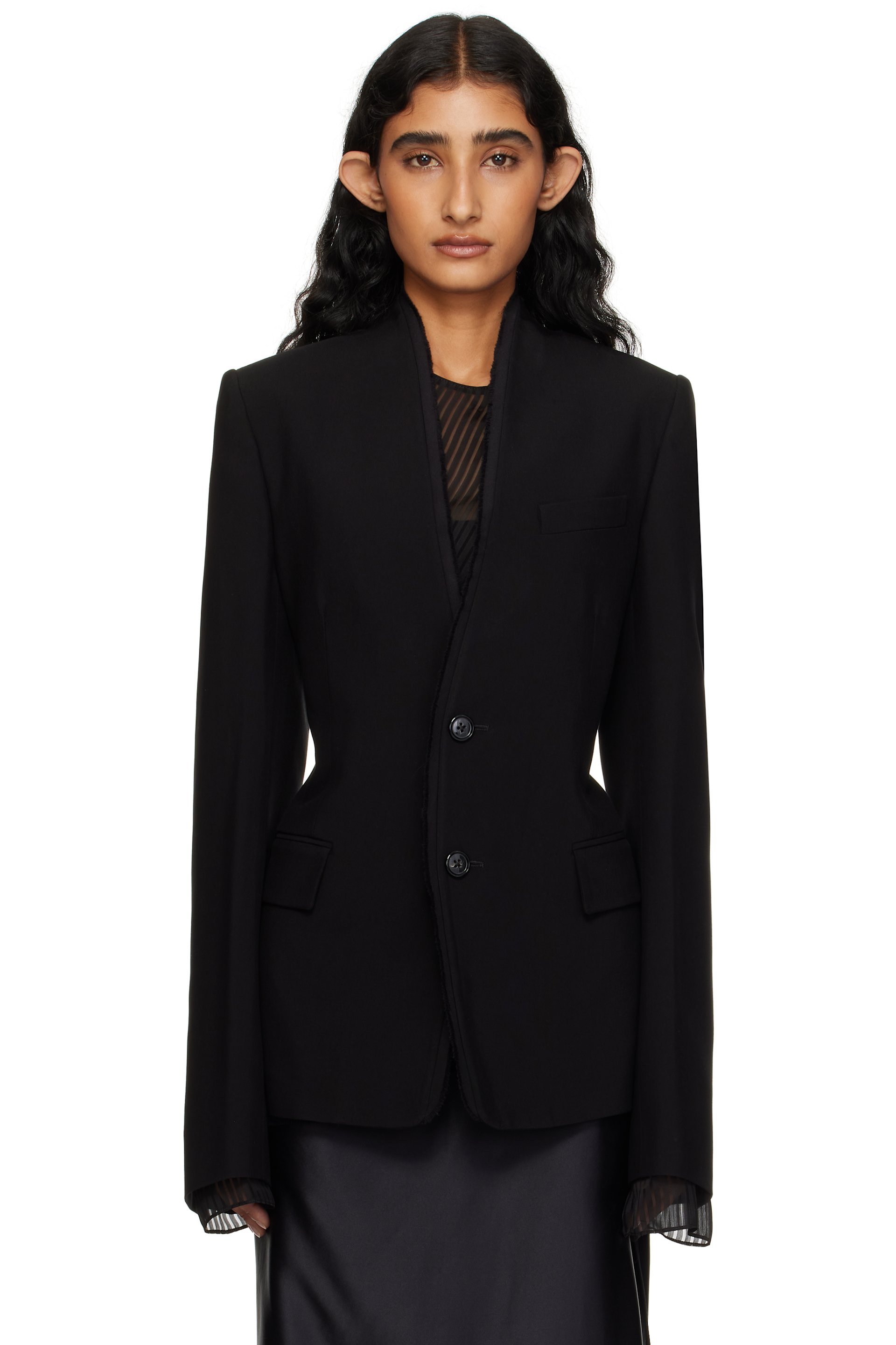 Ann Demeulemeester - Black Sady Collarless Fitted Blazer