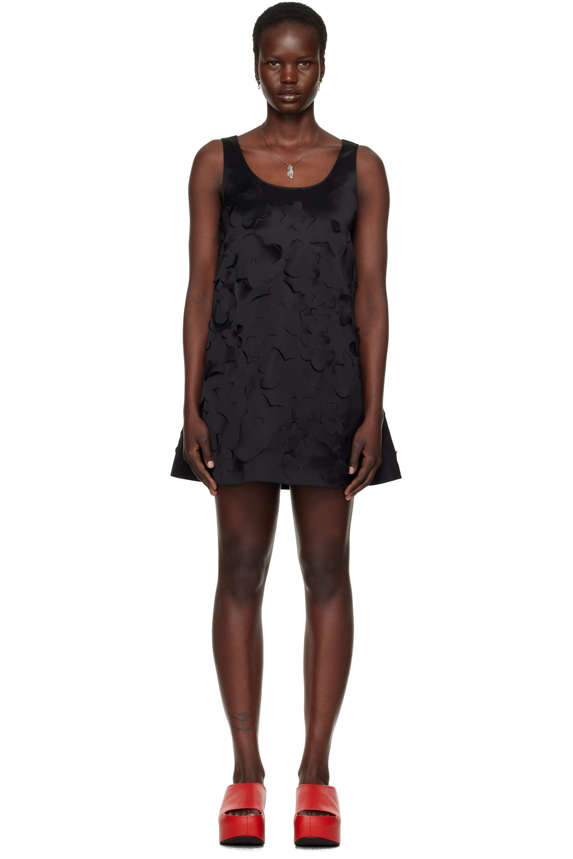 Marni - Robe courte évasée noire en satin duchesse